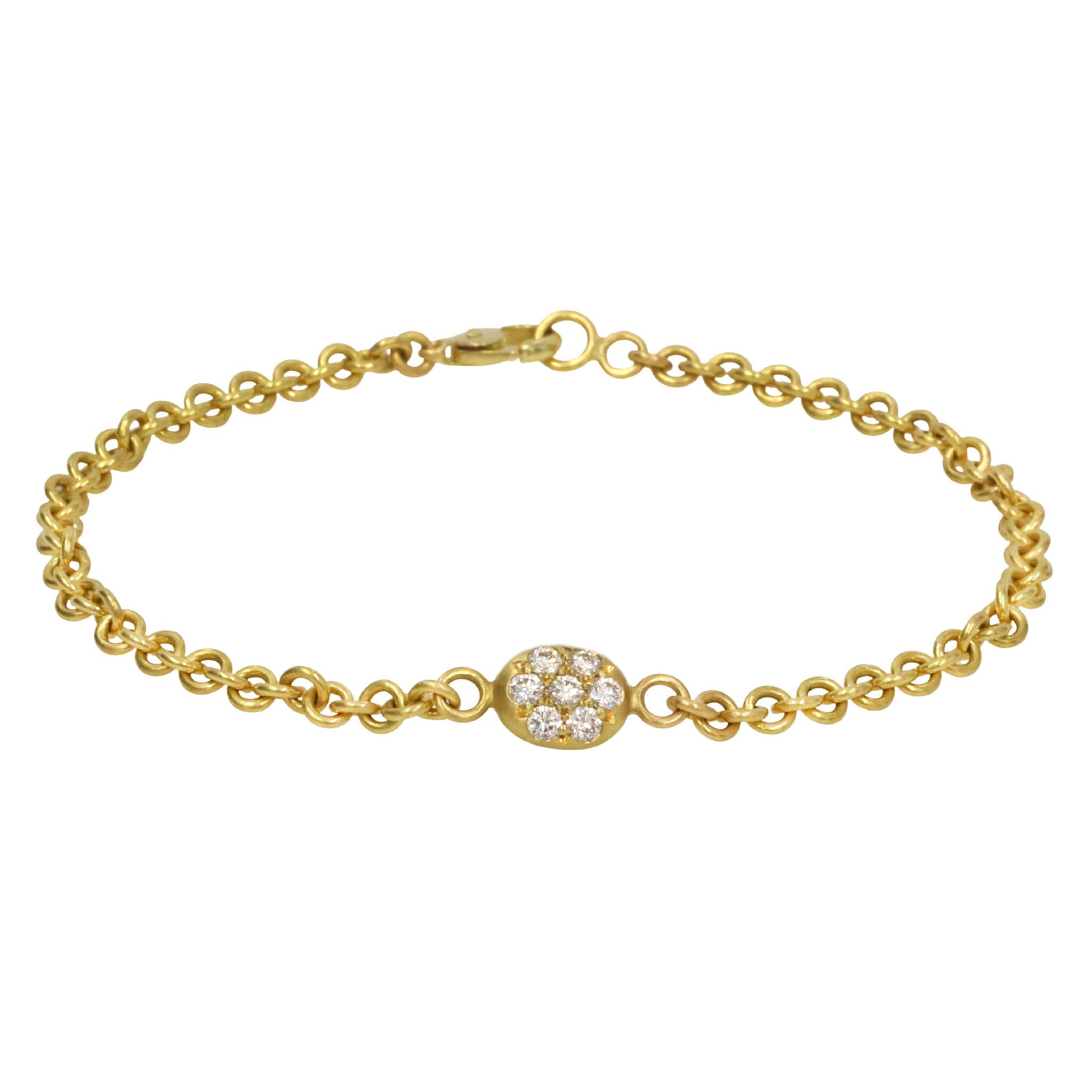Caroline Ellen Handmade Link Chain Bracelet with Double Sided Pave Diamond Nugget