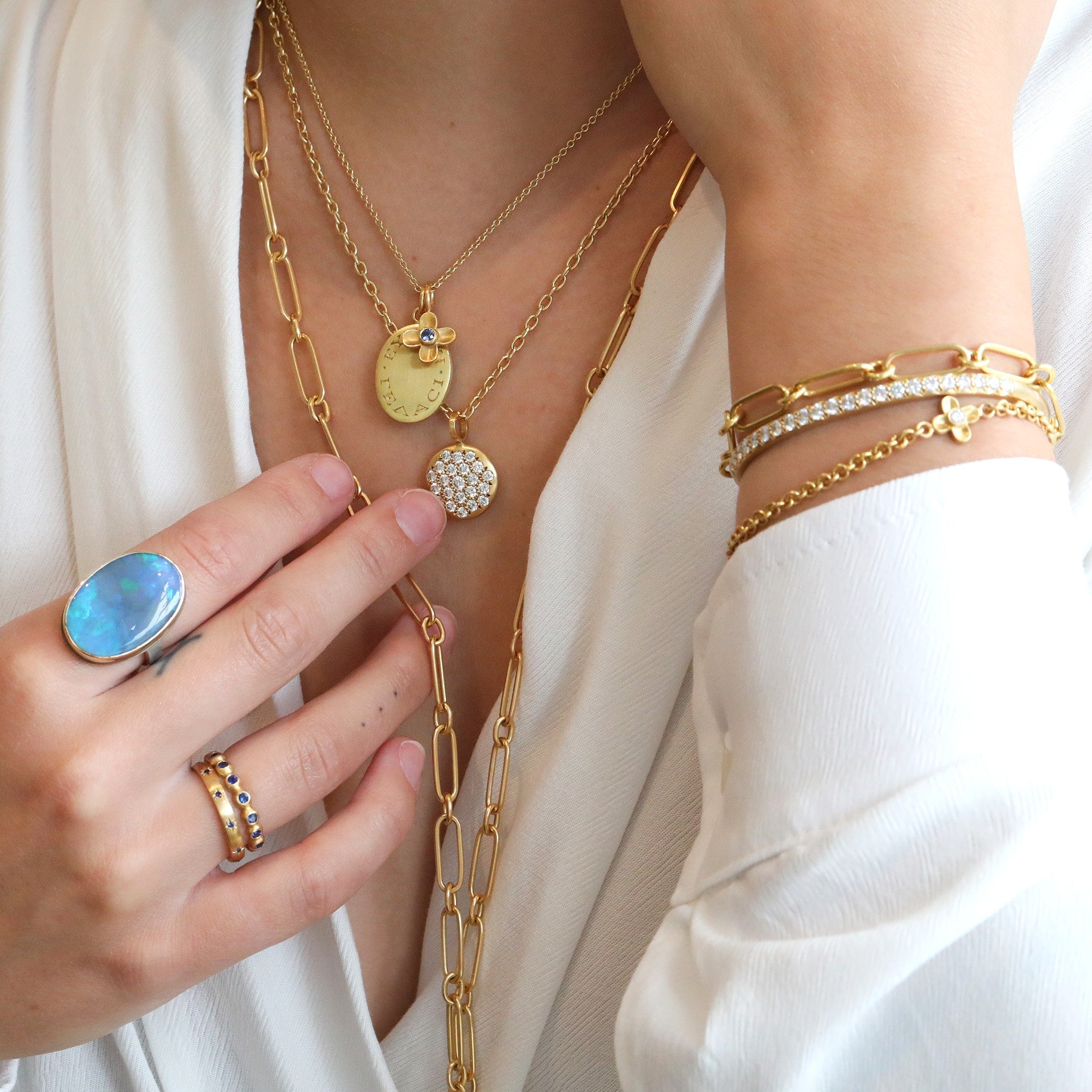 Caroline Ellen 20K Gold Handmade Long Flattened Paperclip Link Necklace
