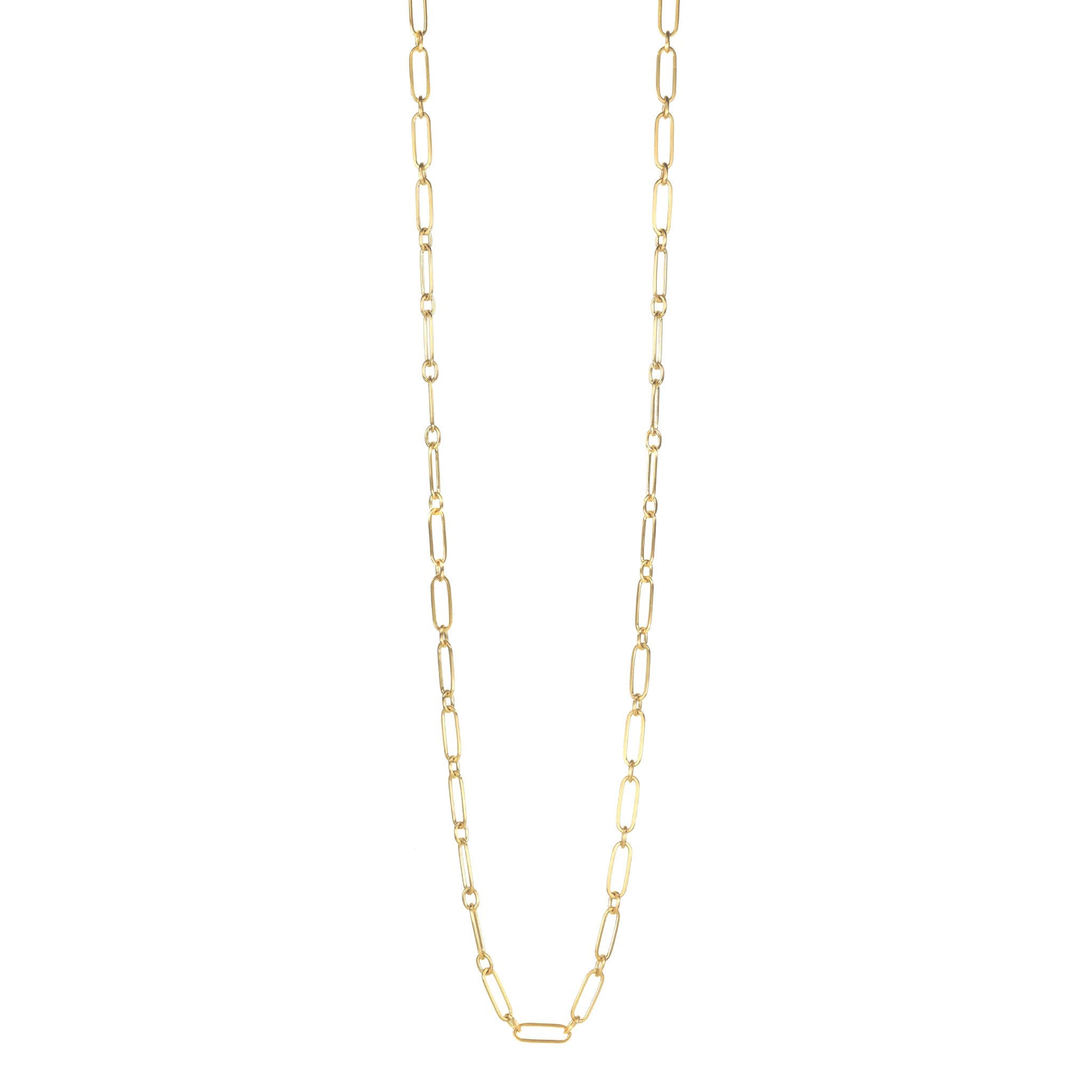 Caroline Ellen 20K Gold Handmade Long Flattened Paperclip Link Necklace