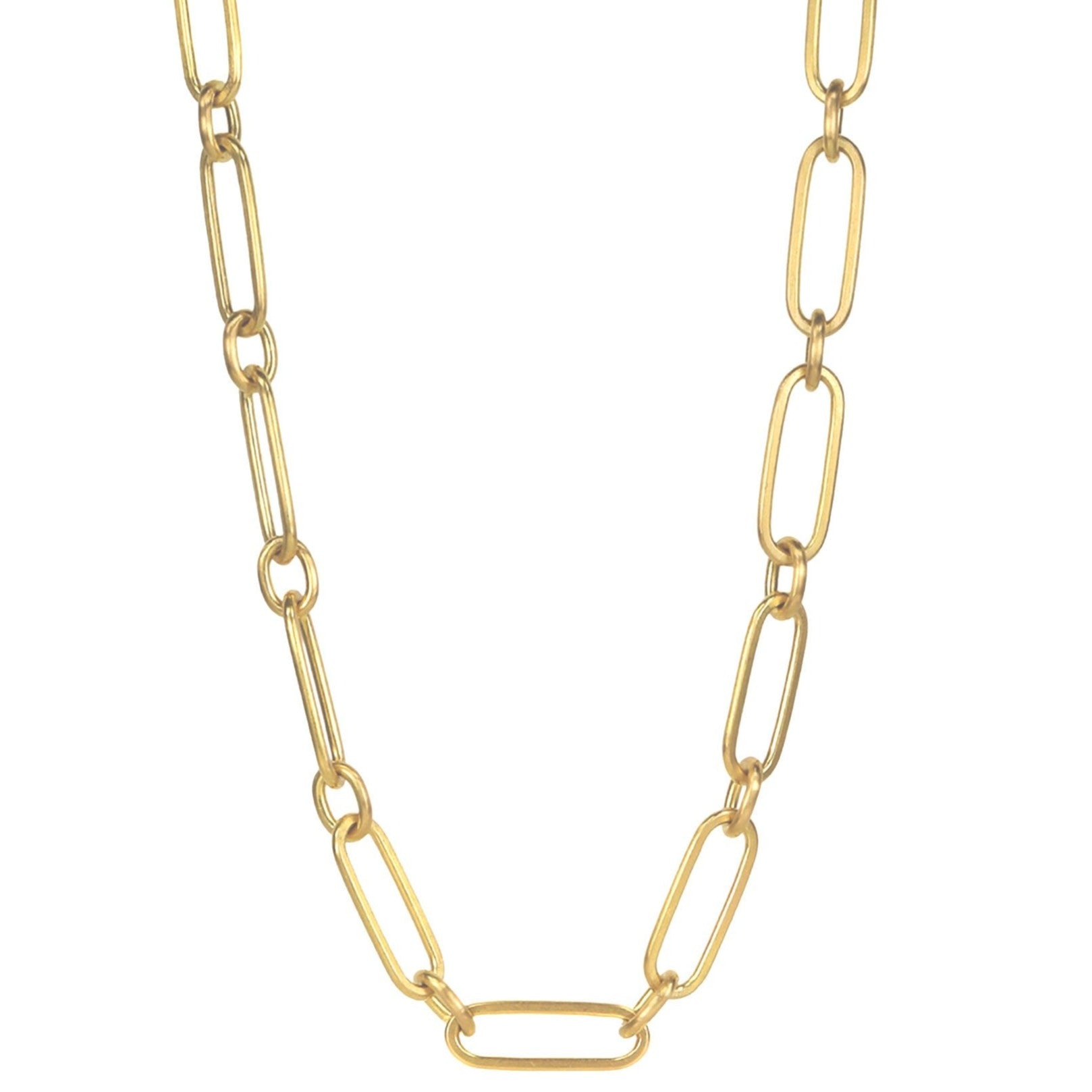 Caroline Ellen 20K Gold Handmade Long Flattened Paperclip Link Necklace