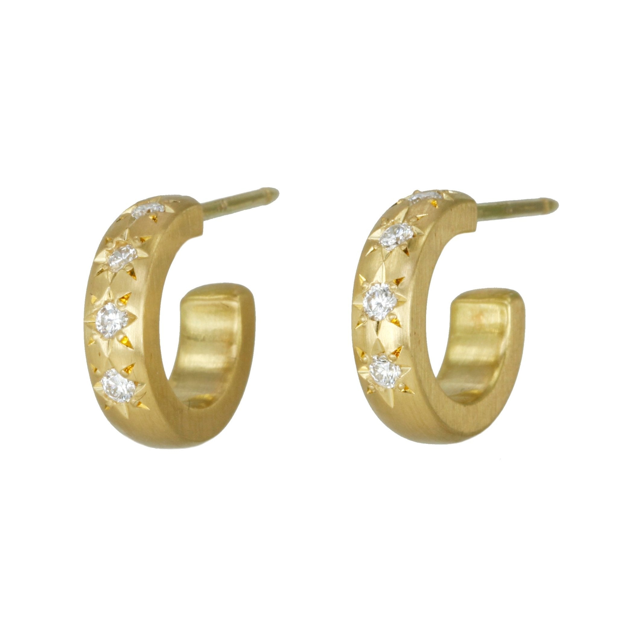 Caroline Ellen 20K Gold Hoops with Four Star-Set Diamonds
