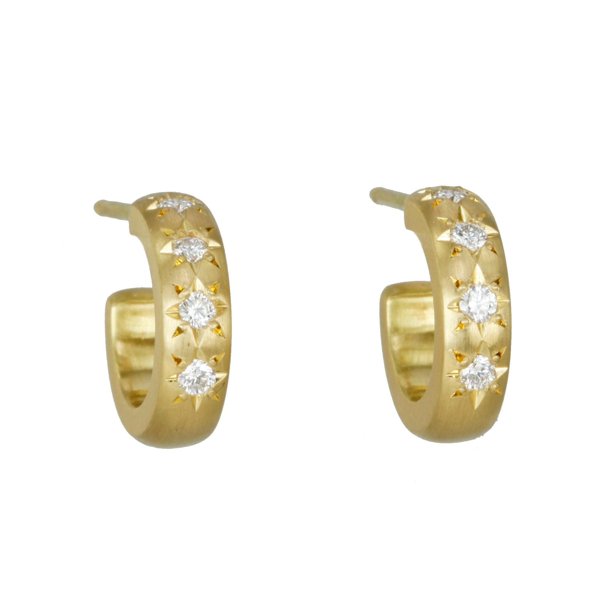 Caroline Ellen 20K Gold Hoops with Four Star-Set Diamonds
