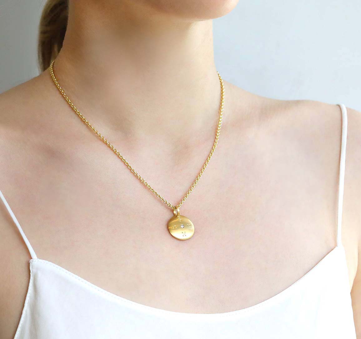 20K Gold "Large Lentil" Reversible Pendant with "Spes/Opes" Engraving and Diamond Center