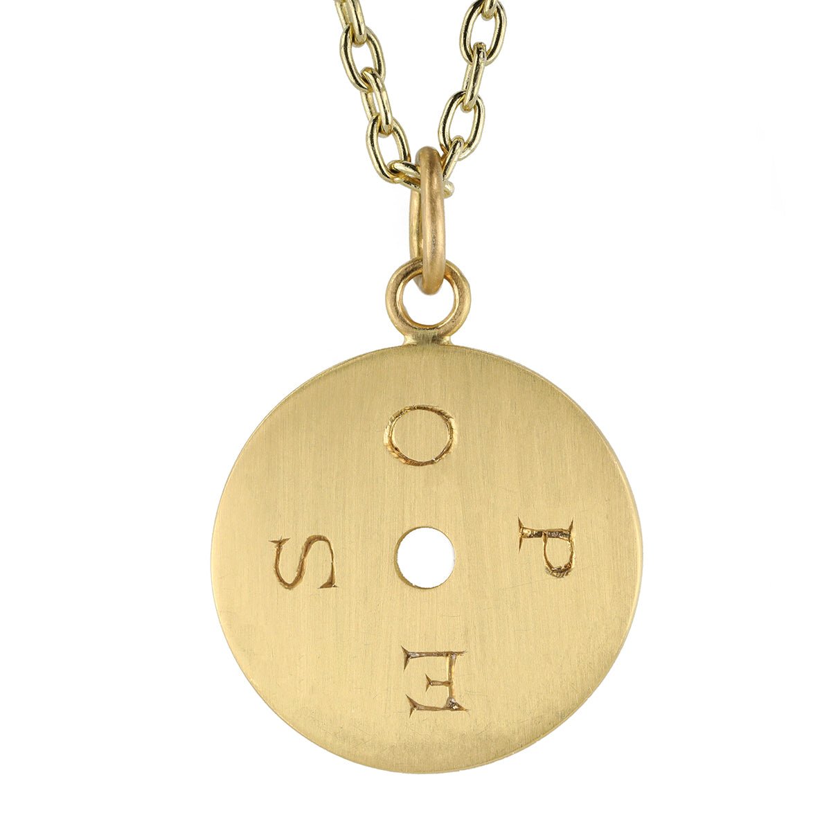 Caroline Ellen 20K Gold Large Open Disc Pendant with "Opes/Spes" Engraving