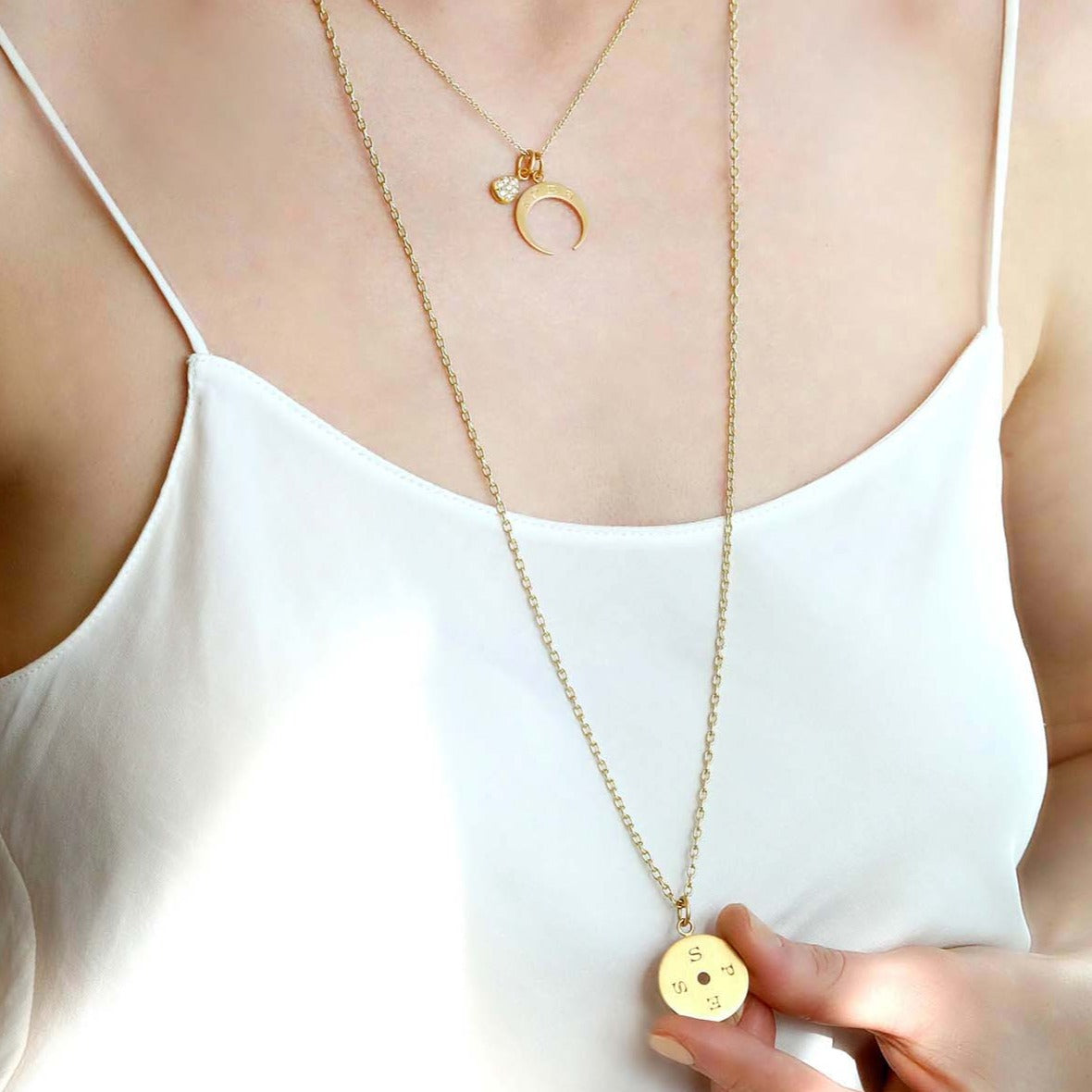 Caroline Ellen 20K Gold Large Open Disc Pendant with "Opes/Spes" Engraving