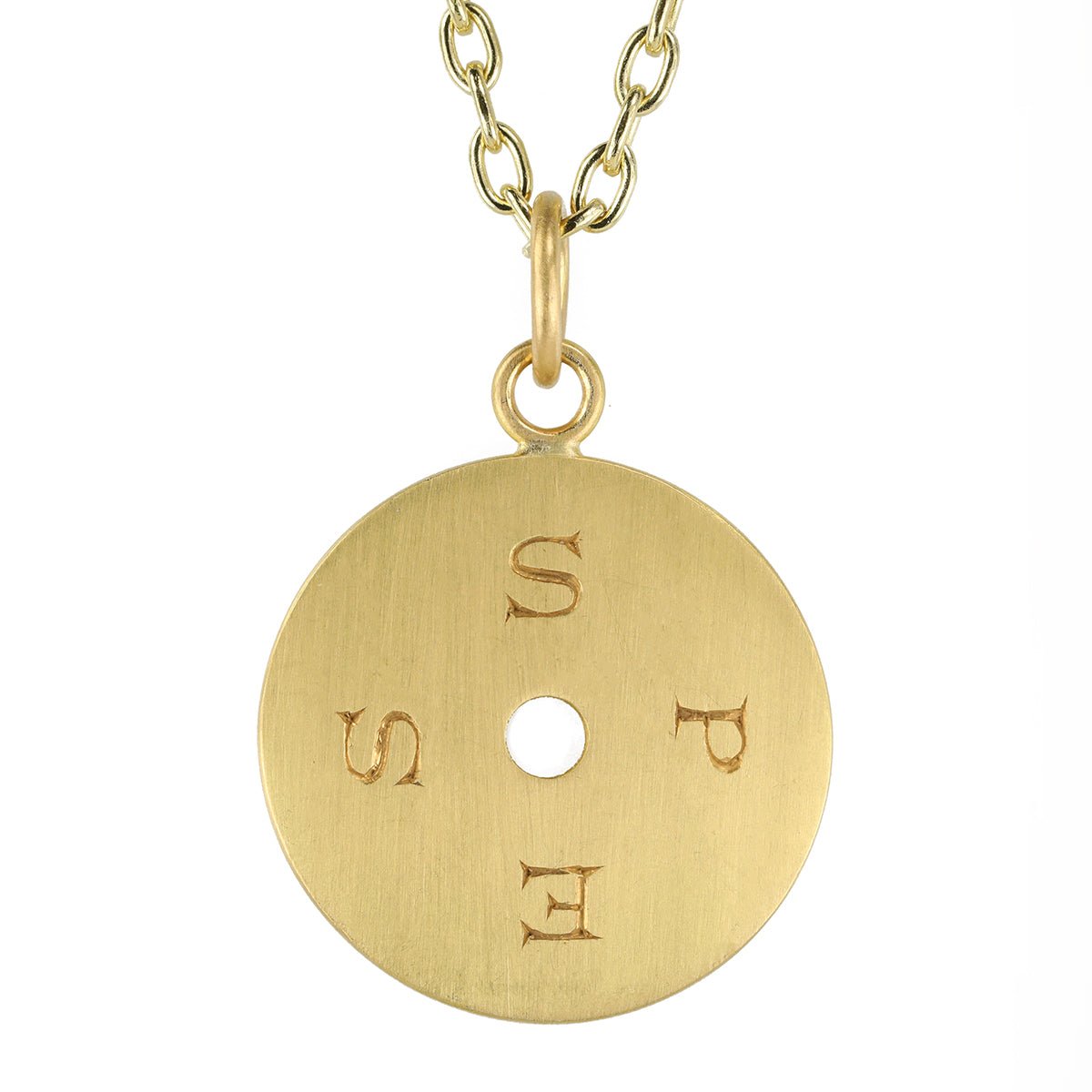 Caroline Ellen 20K Gold Large Open Disc Pendant with "Opes/Spes" Engraving