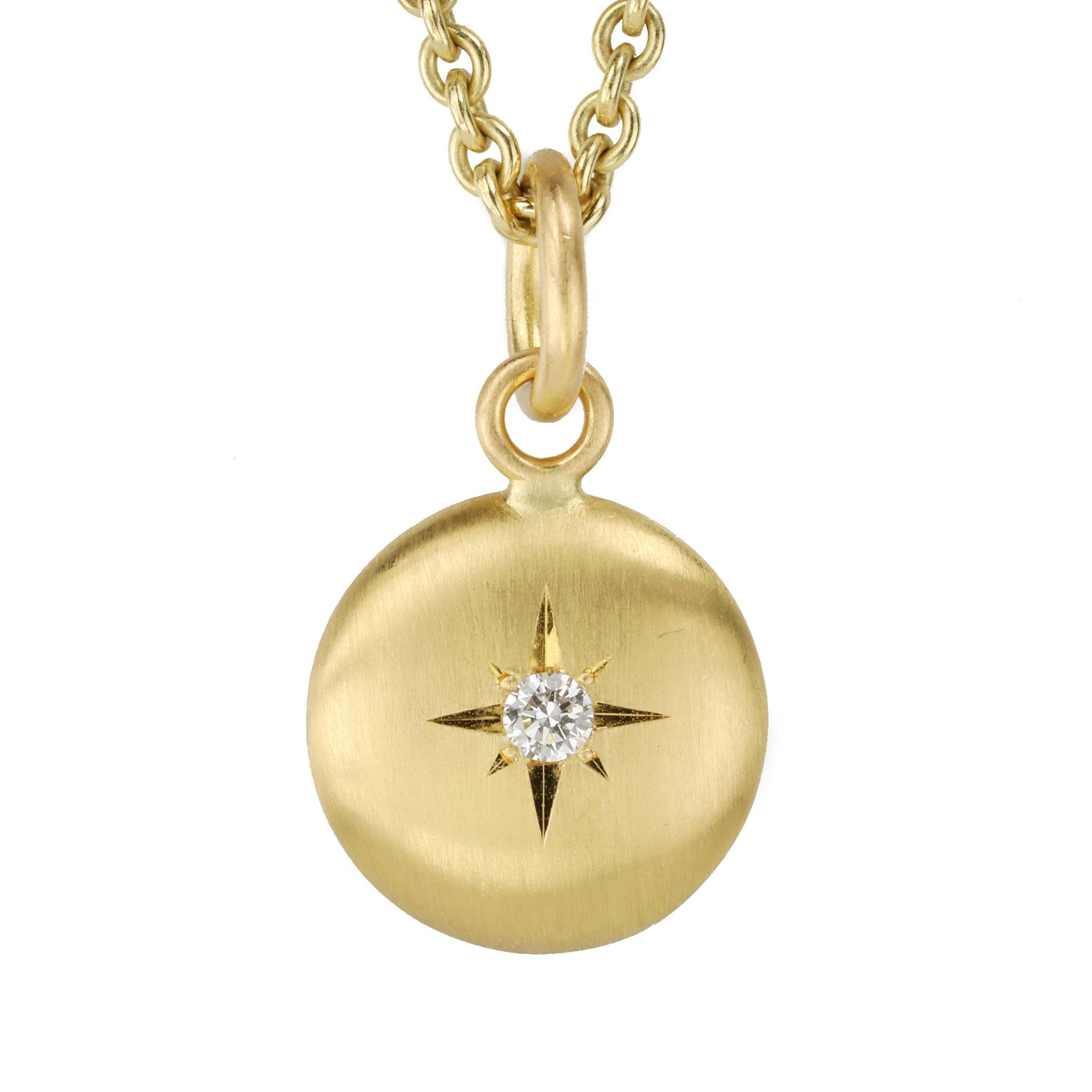 Caroline Ellen 20K Gold Medium Lentil Pendant with Star-Set Diamond Center