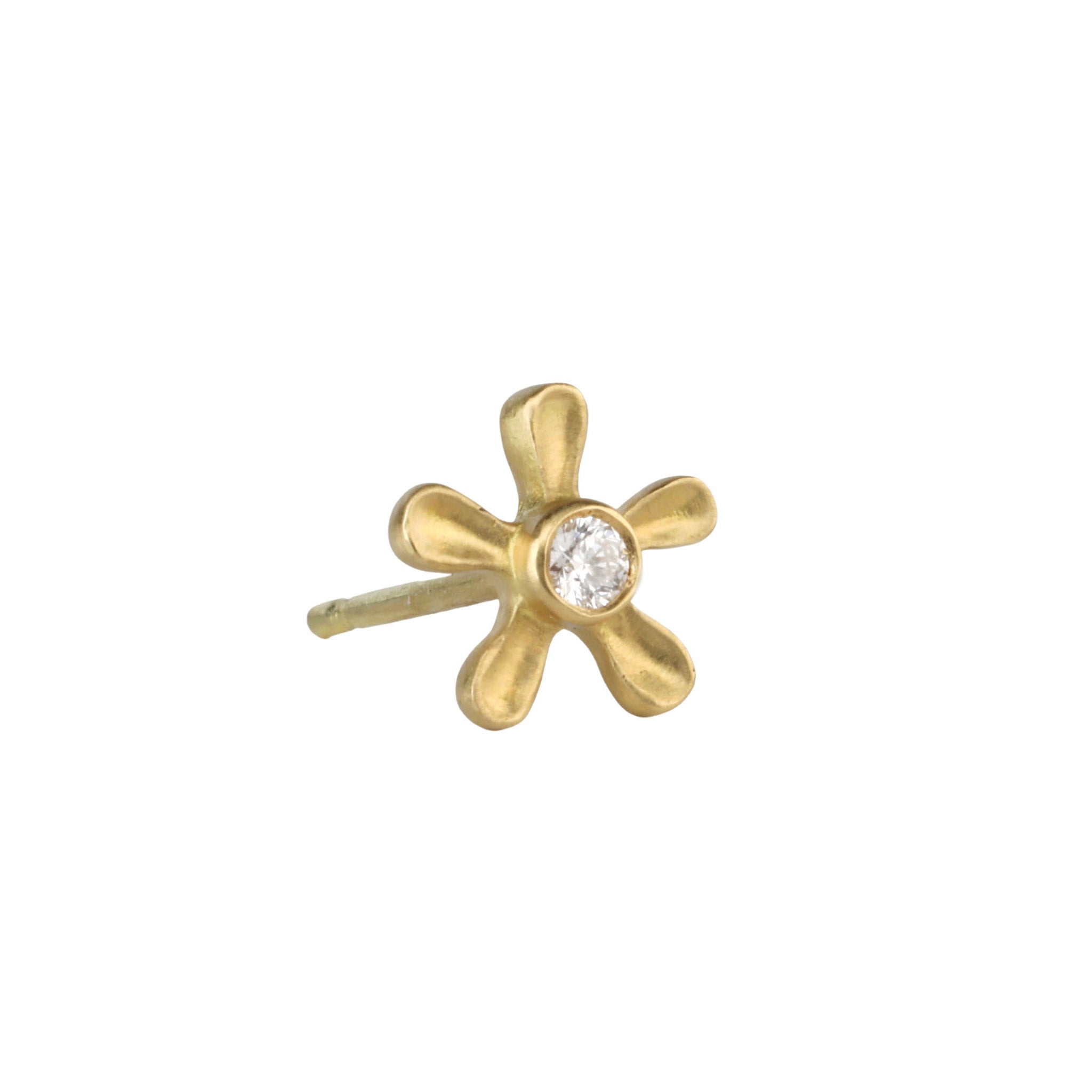 Caroline Ellen 20K Gold Large Five Petal Flower Post Earrings with Diamond Center