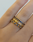 20K Gold Narrow Slightly Rounded Ring with 10 Star-Set Blue Sapphires