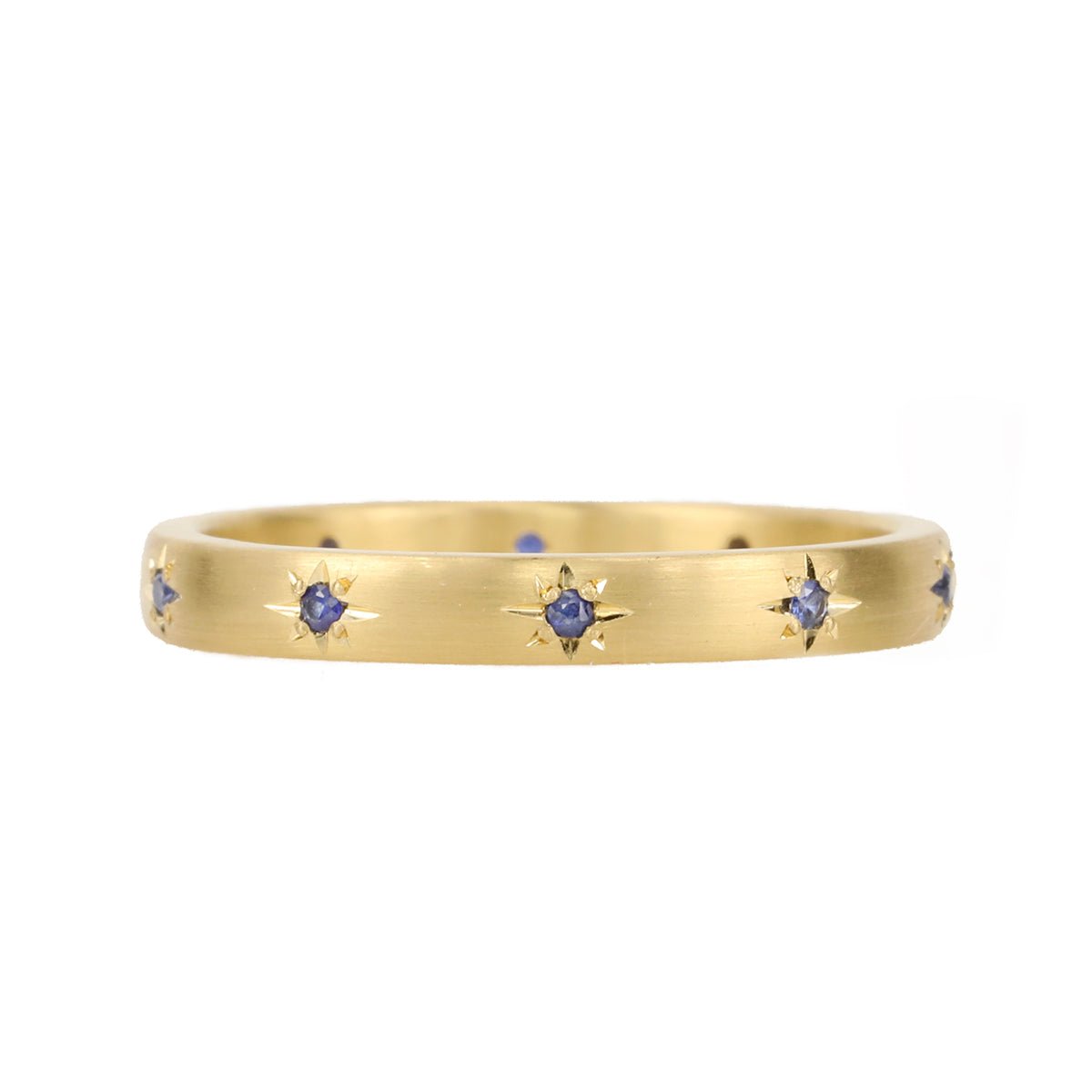Caroline Ellen 20K Gold Narrow Slightly Rounded Ring with 10 Star-Set Blue Sapphires