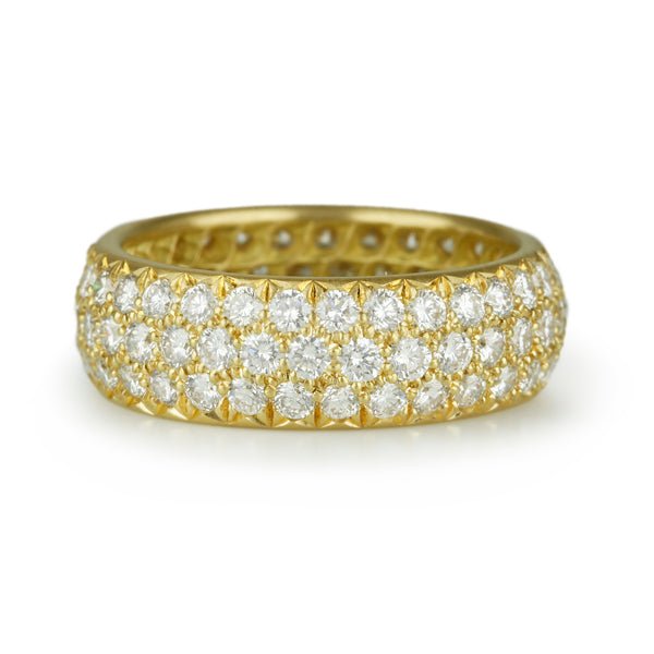 Caroline Ellen 20K Gold Ring with Three Rows of Pave Diamonds