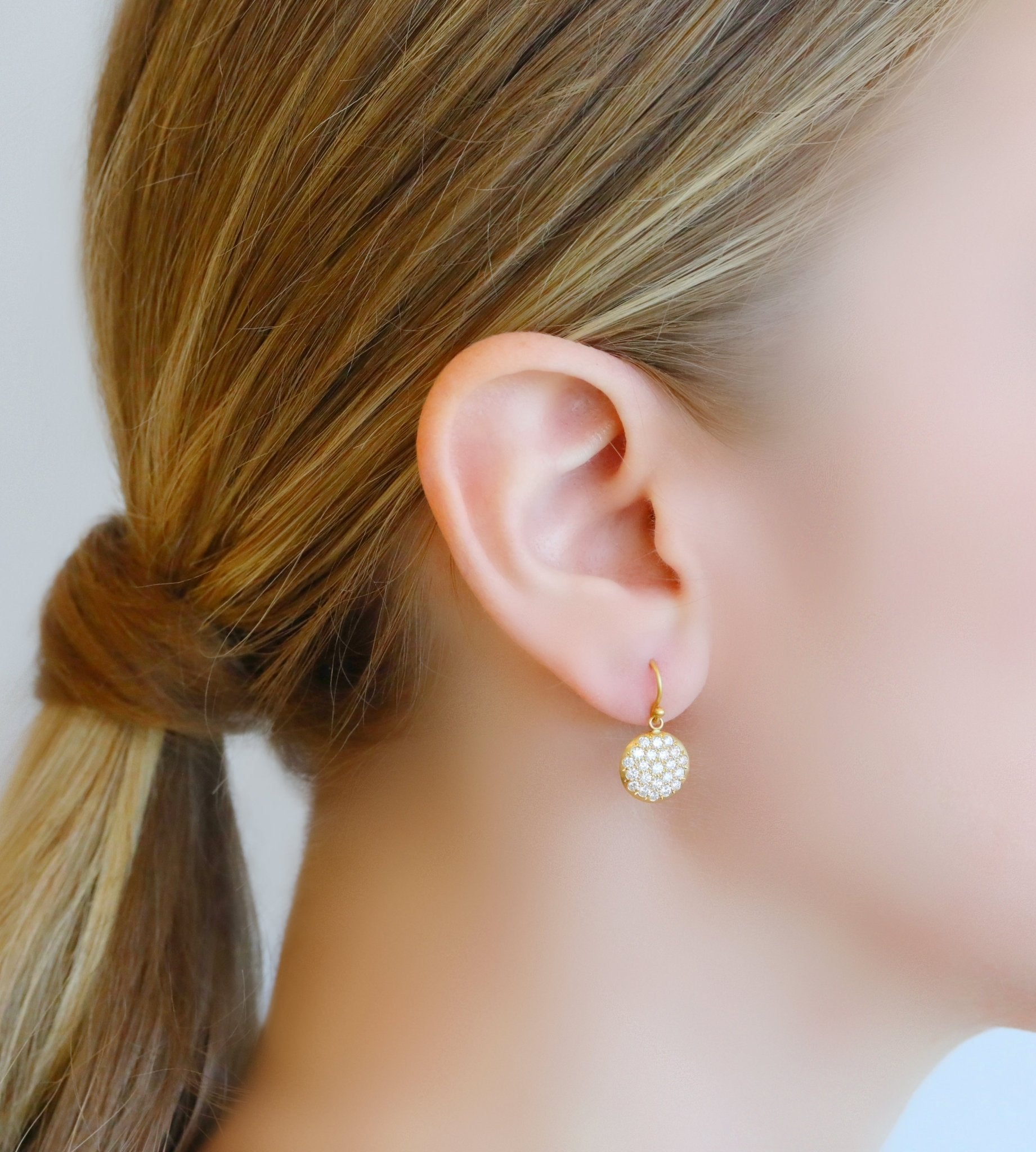 20K Gold Round Medium "Lentil" Pave Diamond Earrings