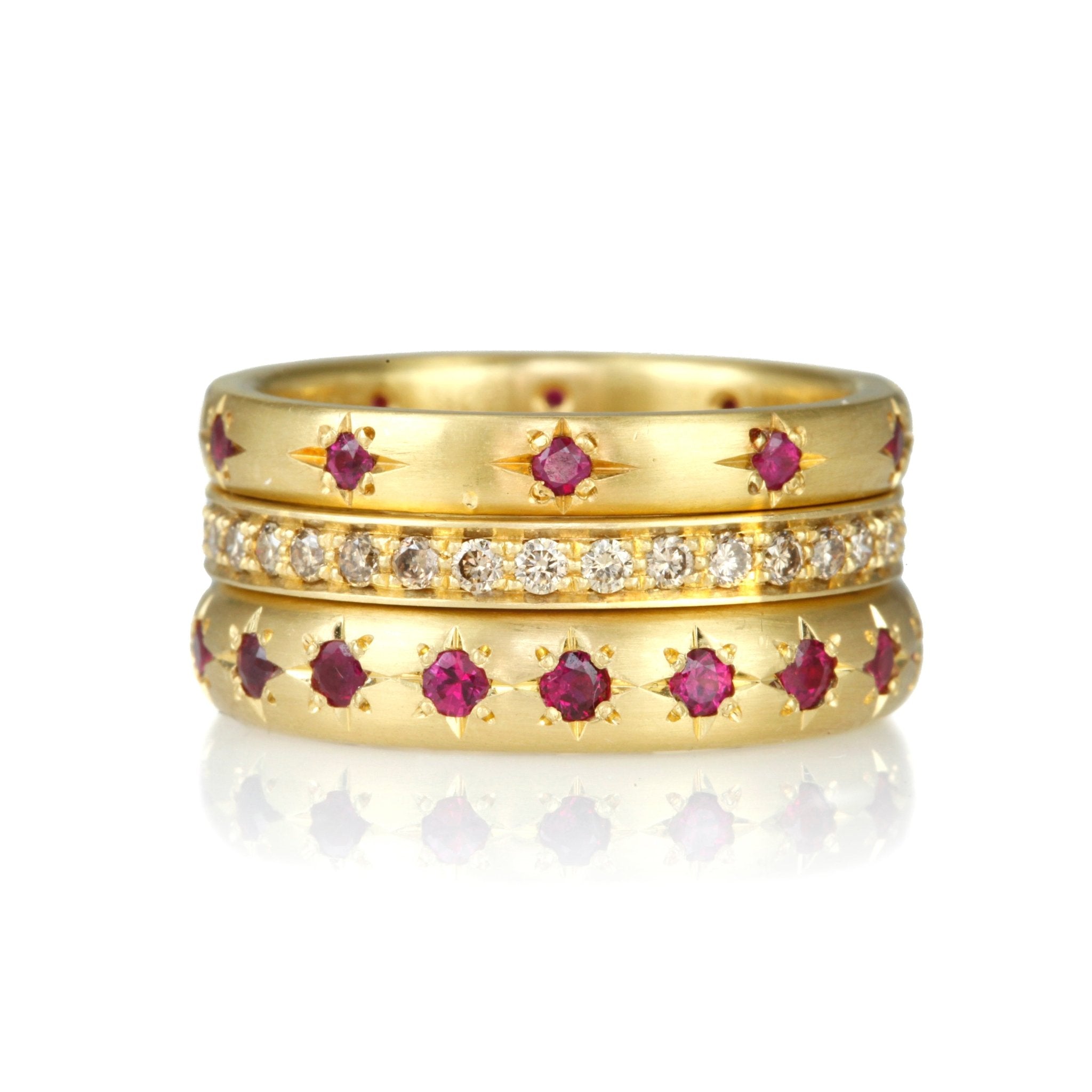 Caroline Ellen 20K Gold Semi-Rounded Ring with 18 Star-Set Burmese Rubies