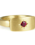 20K Gold Signet Ring with Single Star - Set Burmese Ruby - Peridot Fine Jewelry - Caroline Ellen