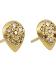 Caroline Ellen 20K Gold Teardrop Pave Cognac Diamond Studs
