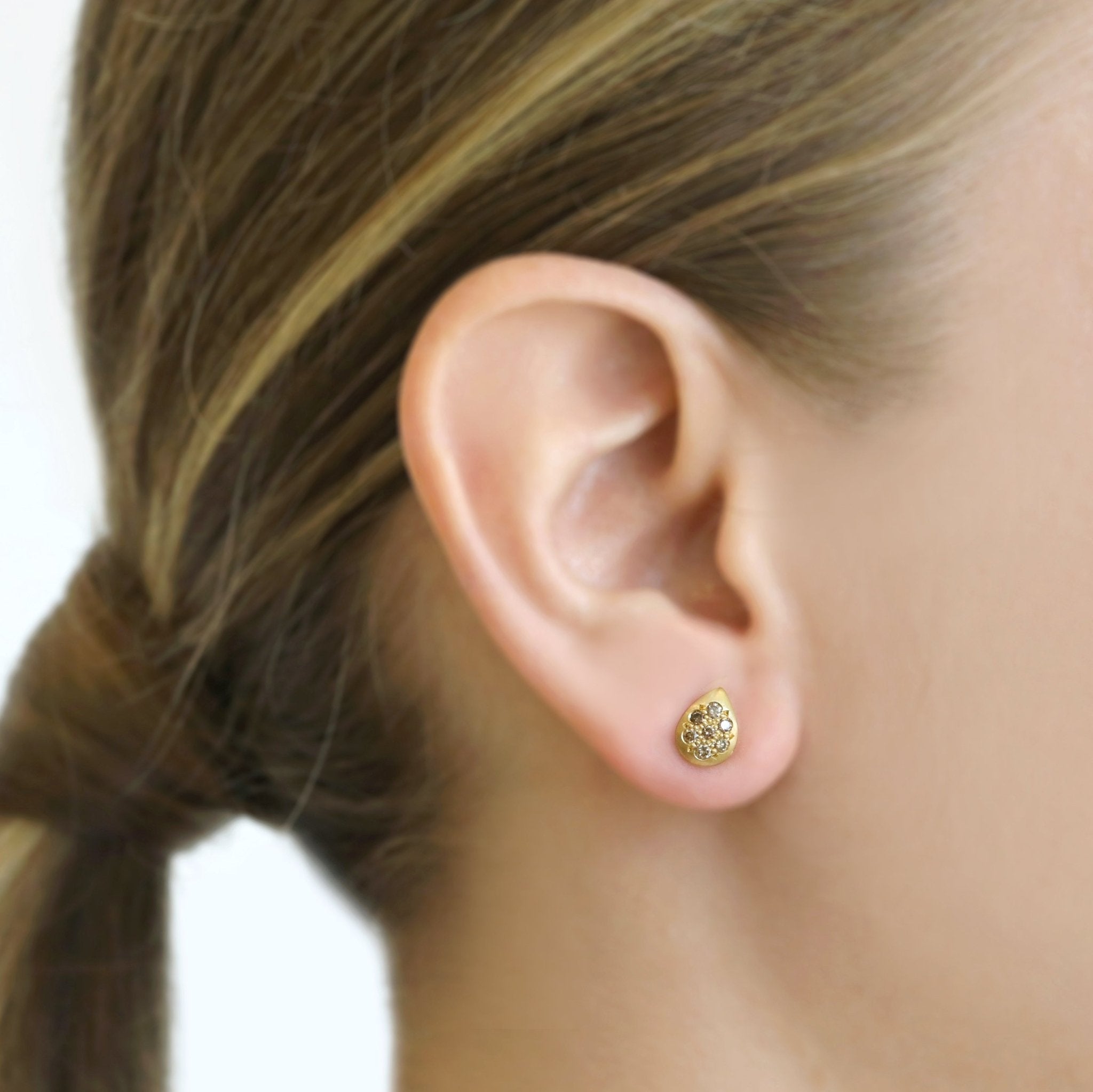 Caroline Ellen 20K Gold Teardrop Pave Cognac Diamond Studs