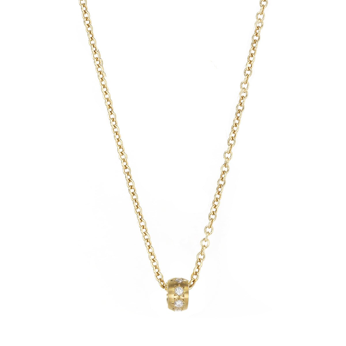 Caroline Ellen 20K Gold Wider "Rondelle" Necklace with Star-Set Diamonds