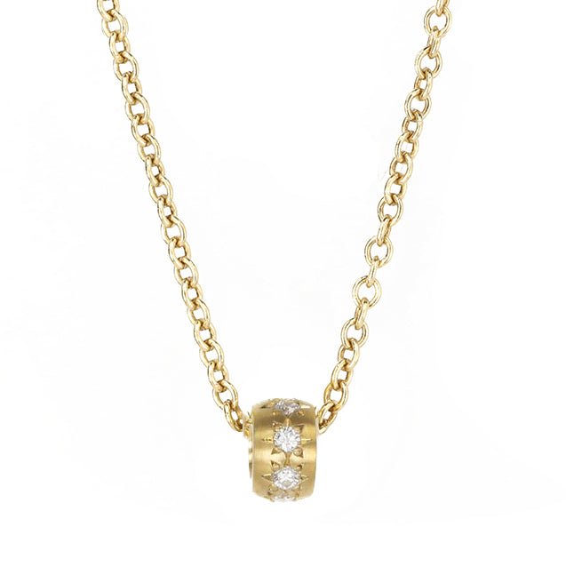 Caroline Ellen 20K Gold Wider "Rondelle" Necklace with Star-Set Diamonds