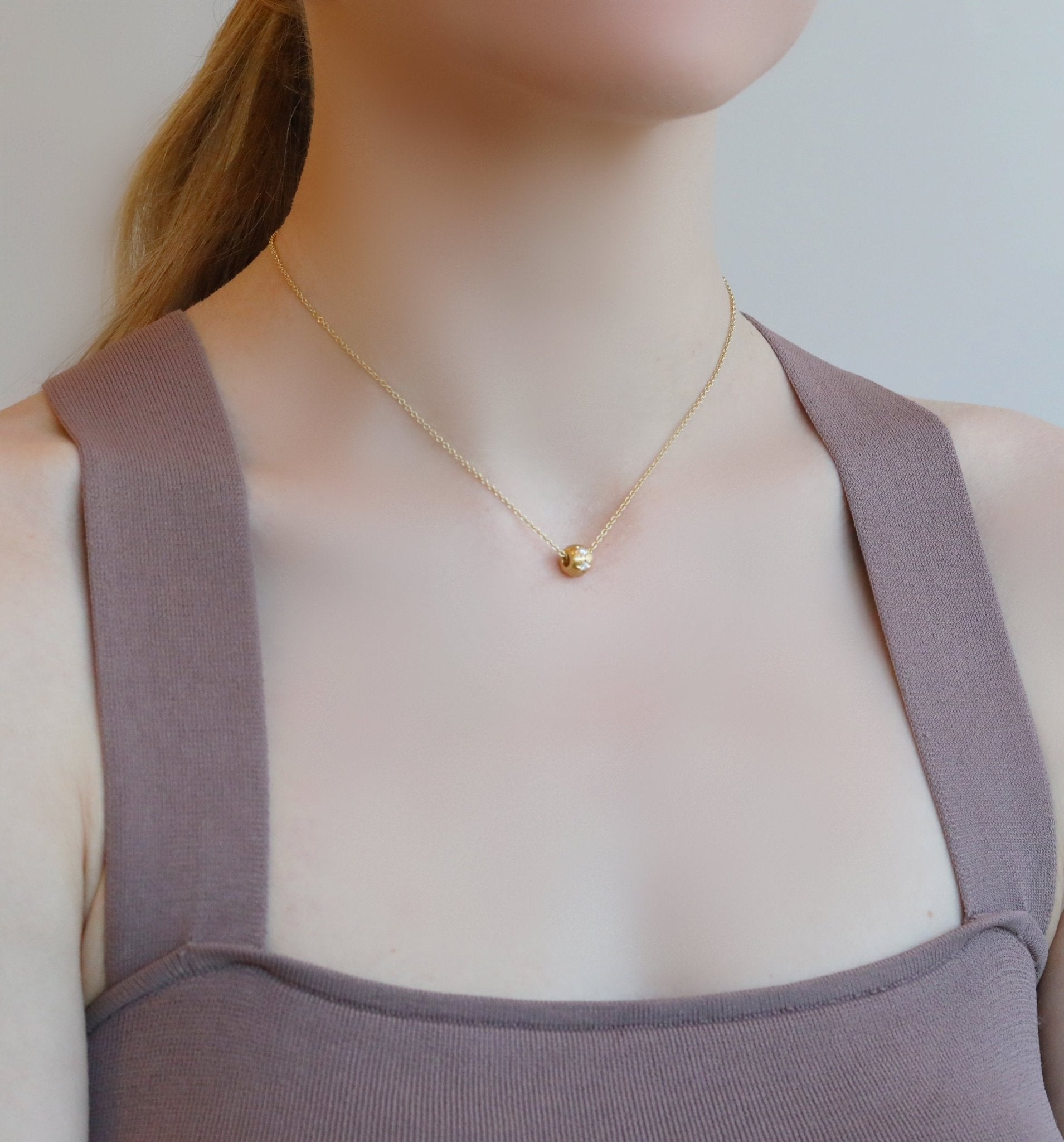 Caroline Ellen 20K Gold Wider "Rondelle" Necklace with Star-Set Diamonds Edit alt text