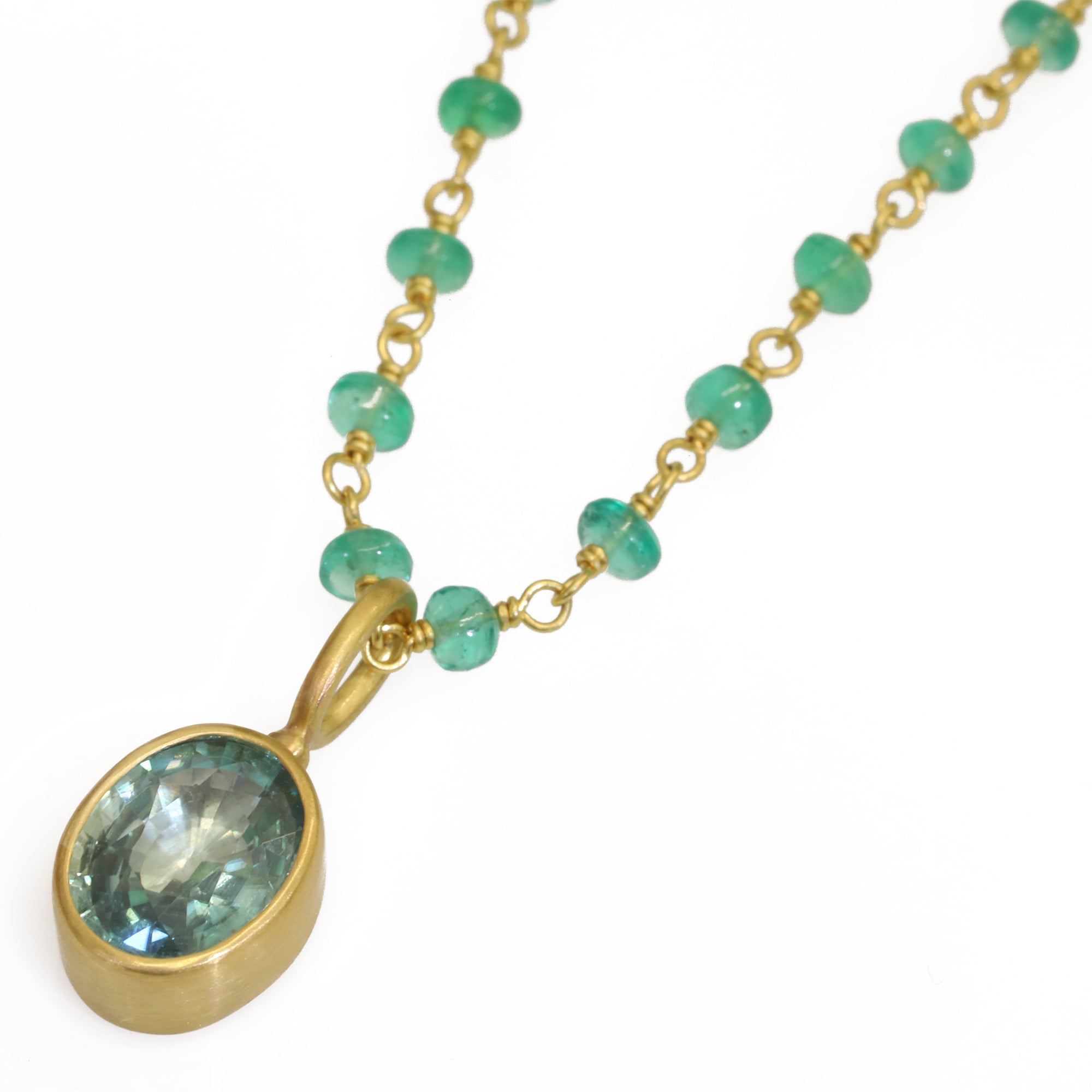 Caroline Ellen 20K Gold Wire-Wrapped Cabochon Emerald Bead Necklace