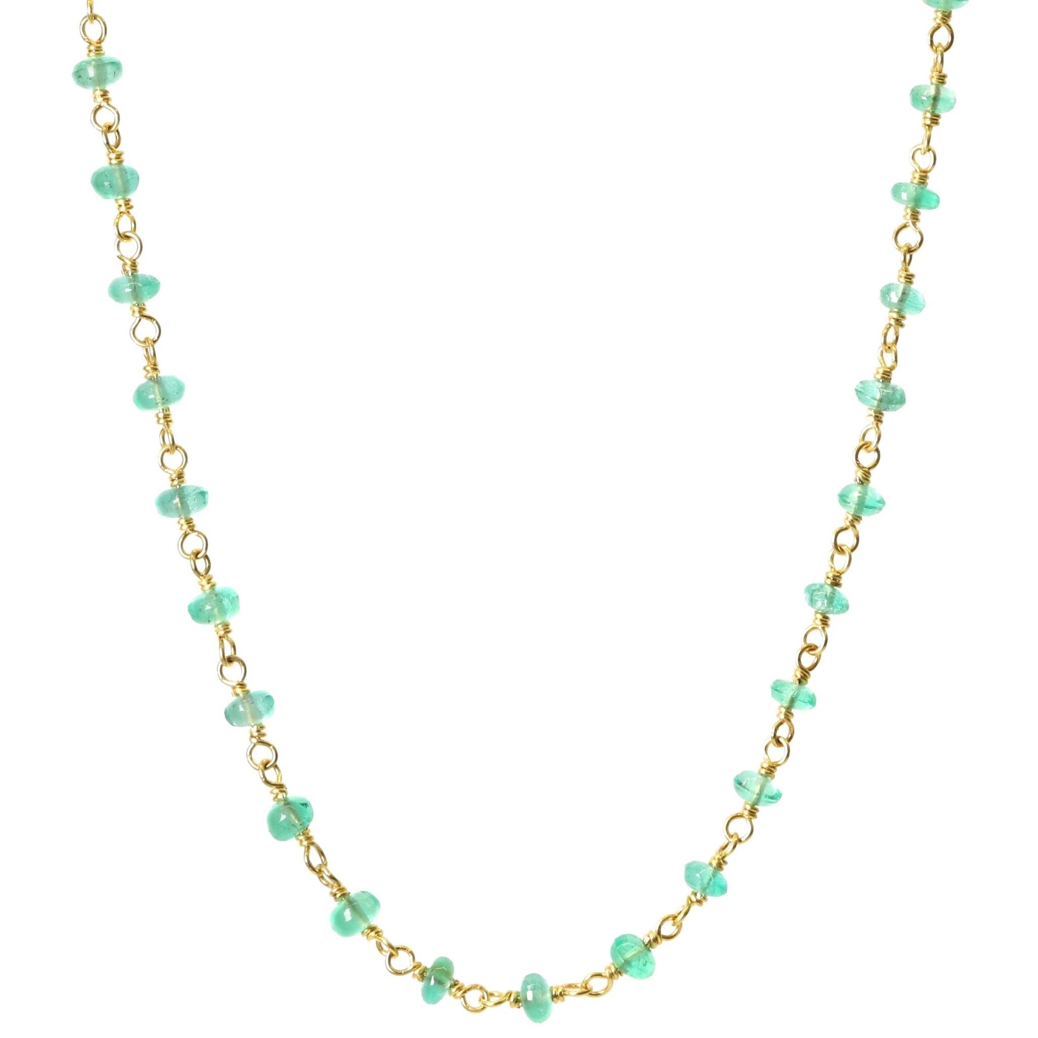 Caroline Ellen 20K Gold Wire-Wrapped Cabochon Emerald Bead Necklace