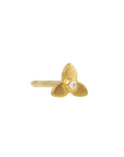 Caroline Ellen 20K Gold XXS Three-Petal Flower Stud Earring with Diamond Center