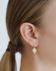 Annie Fensterstock 22K and 18K Gold White Sapphire and Diamond "Spade" Earrings