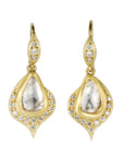 Annie Fensterstock 22K and 18K Gold White Sapphire and Diamond "Spade" Earrings