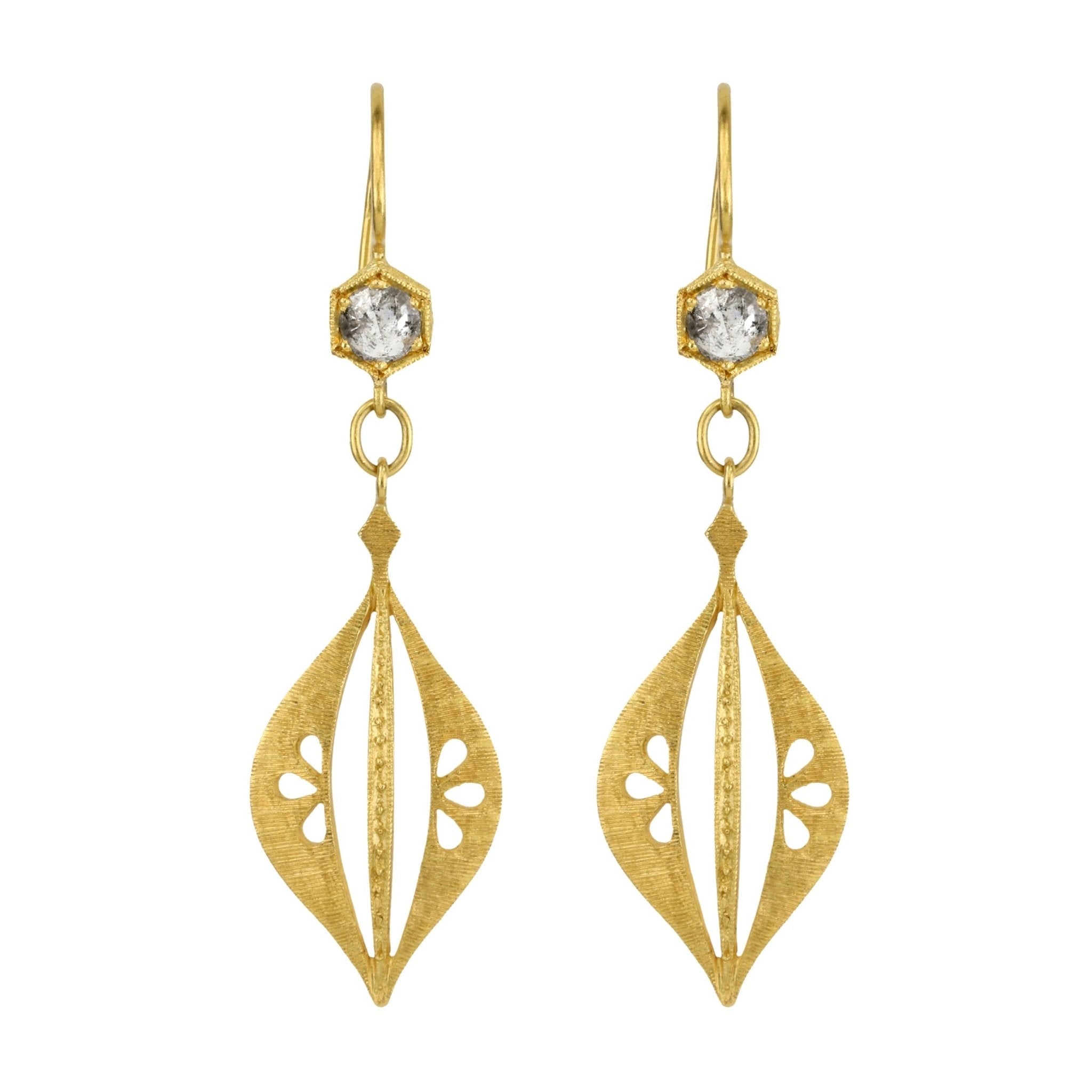 Cathy Waterman 22K Gold and Diamond "Three Petal Lantern" Earrings