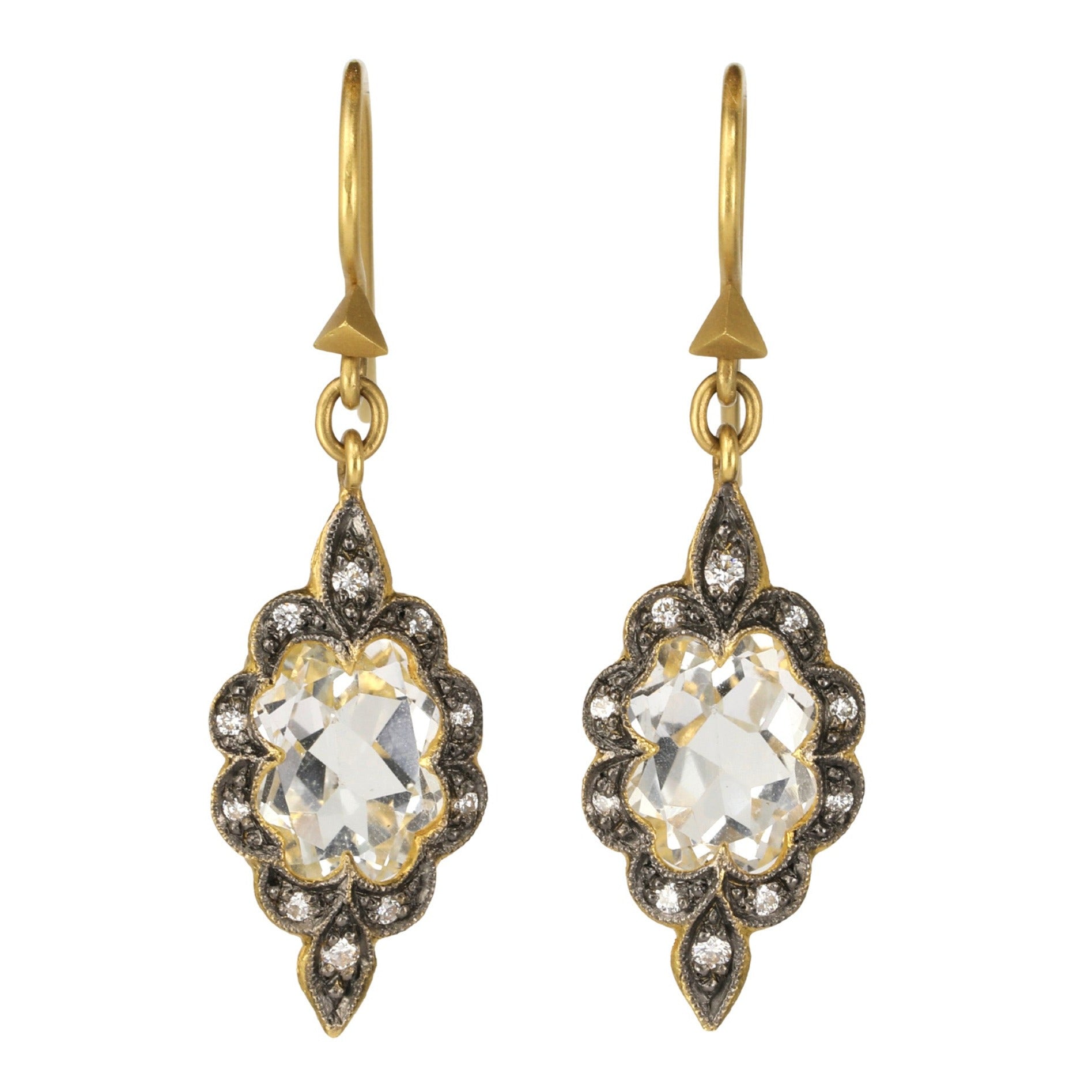 Cathy Waterman 22K Gold and White Topaz "Small Scallop" Earrings with Diamonds