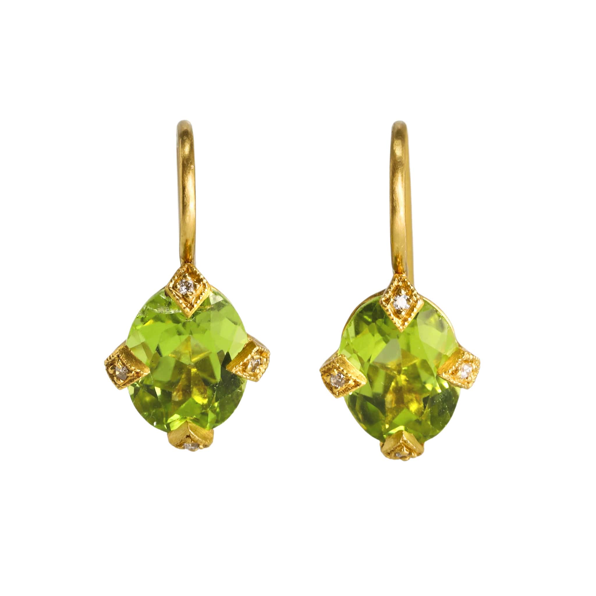 Cathy Waterman 22K Gold Antique Prong-Set Oval Peridot Earrings