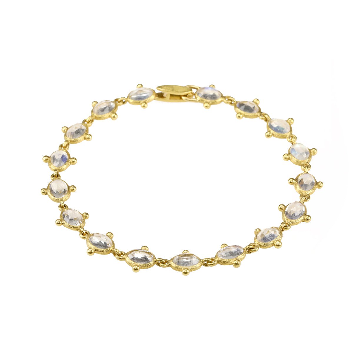 22K Gold Bezel-Set Faceted Rainbow Moonstone Bracelet