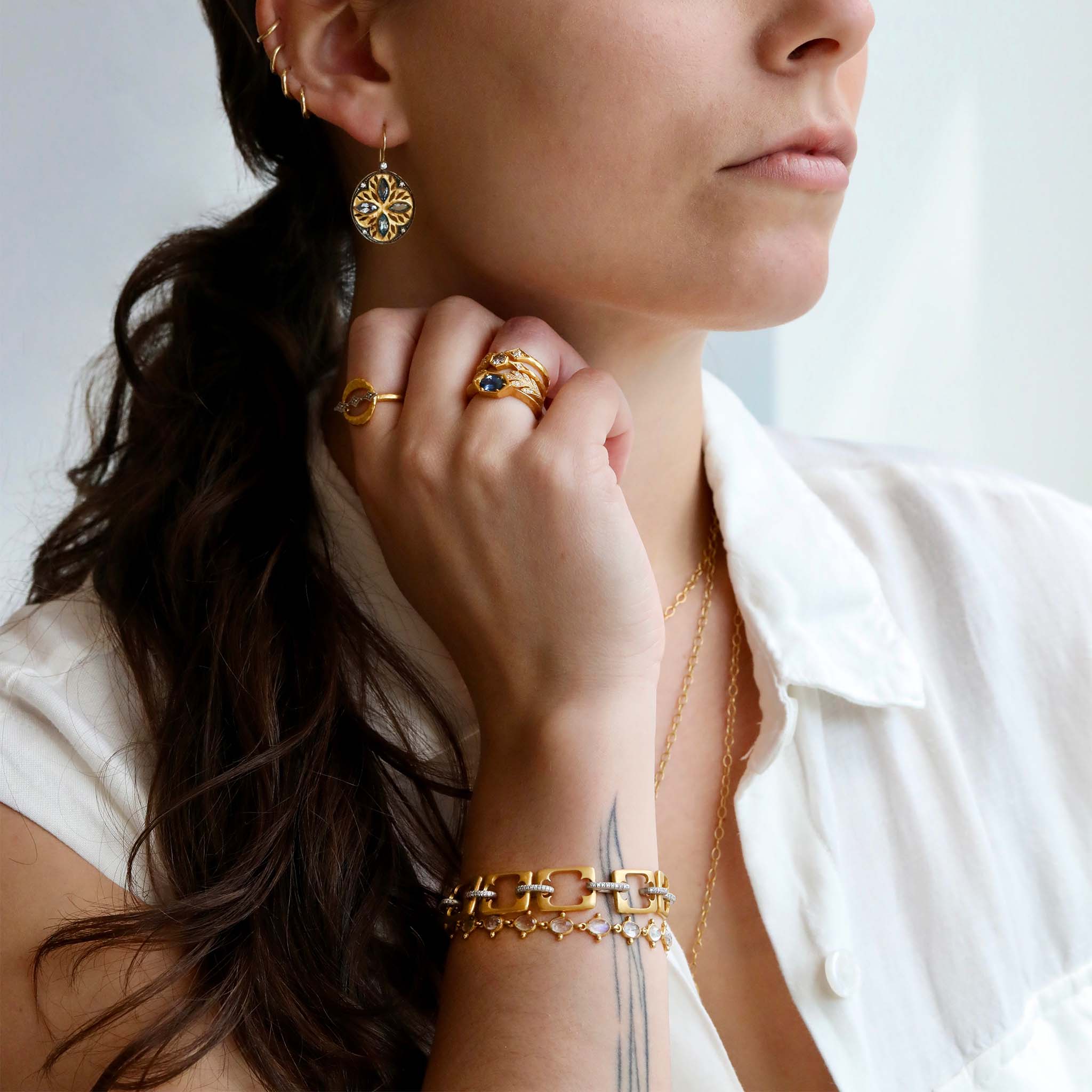 22K Gold Bezel-Set Faceted Rainbow Moonstone Bracelet