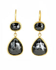 Caroline Ellen 22K Gold Bezel-Set Rose Cut Black Diamond Double Drop Earrings