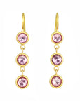 22K Gold Bezel-Set Rose Cut Pink Sapphire Triple Drop Earrings