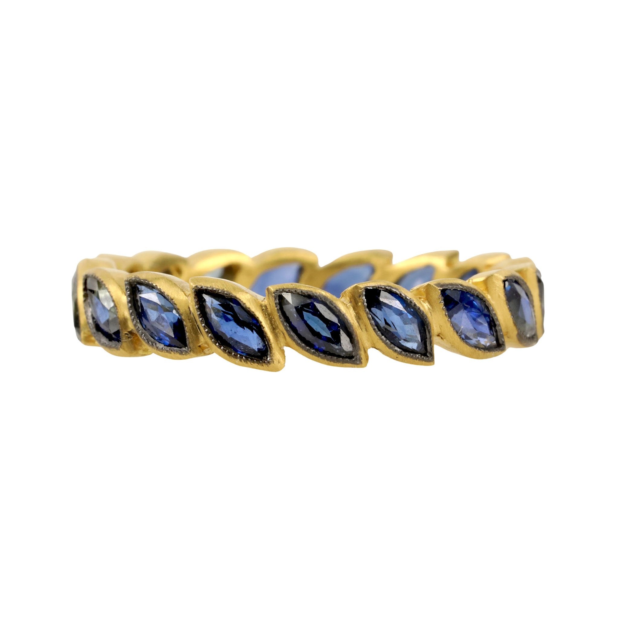 Cathy Waterman 22K Gold Blackened Blue Sapphire "Laurel" Band