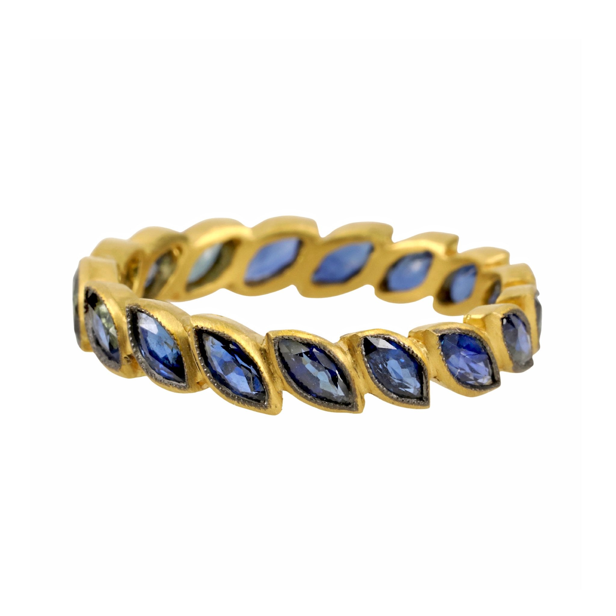 Cathy Waterman 22K Gold Blackened Blue Sapphire "Laurel" Band