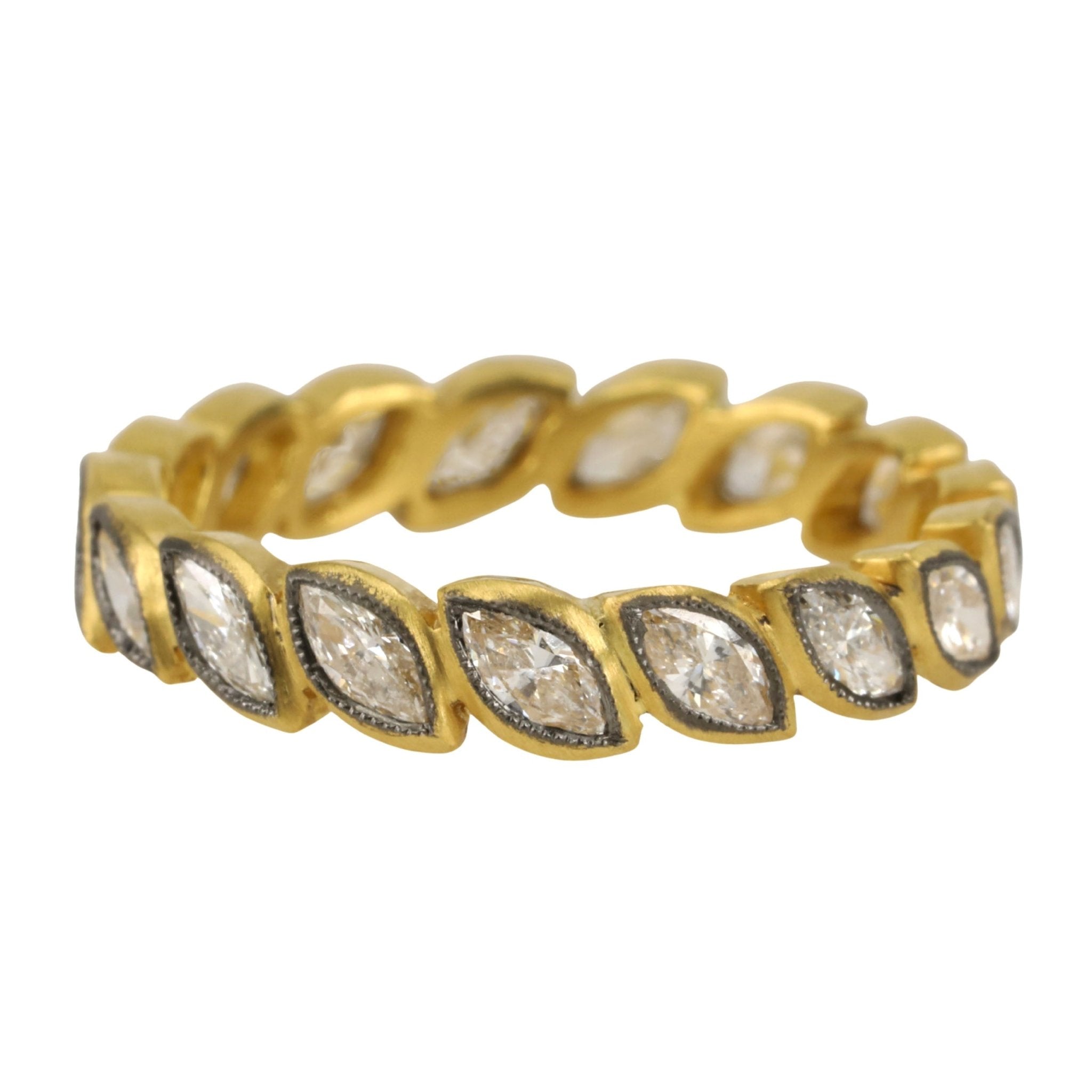 22K Gold Blackened Diamond "Laurel" Band