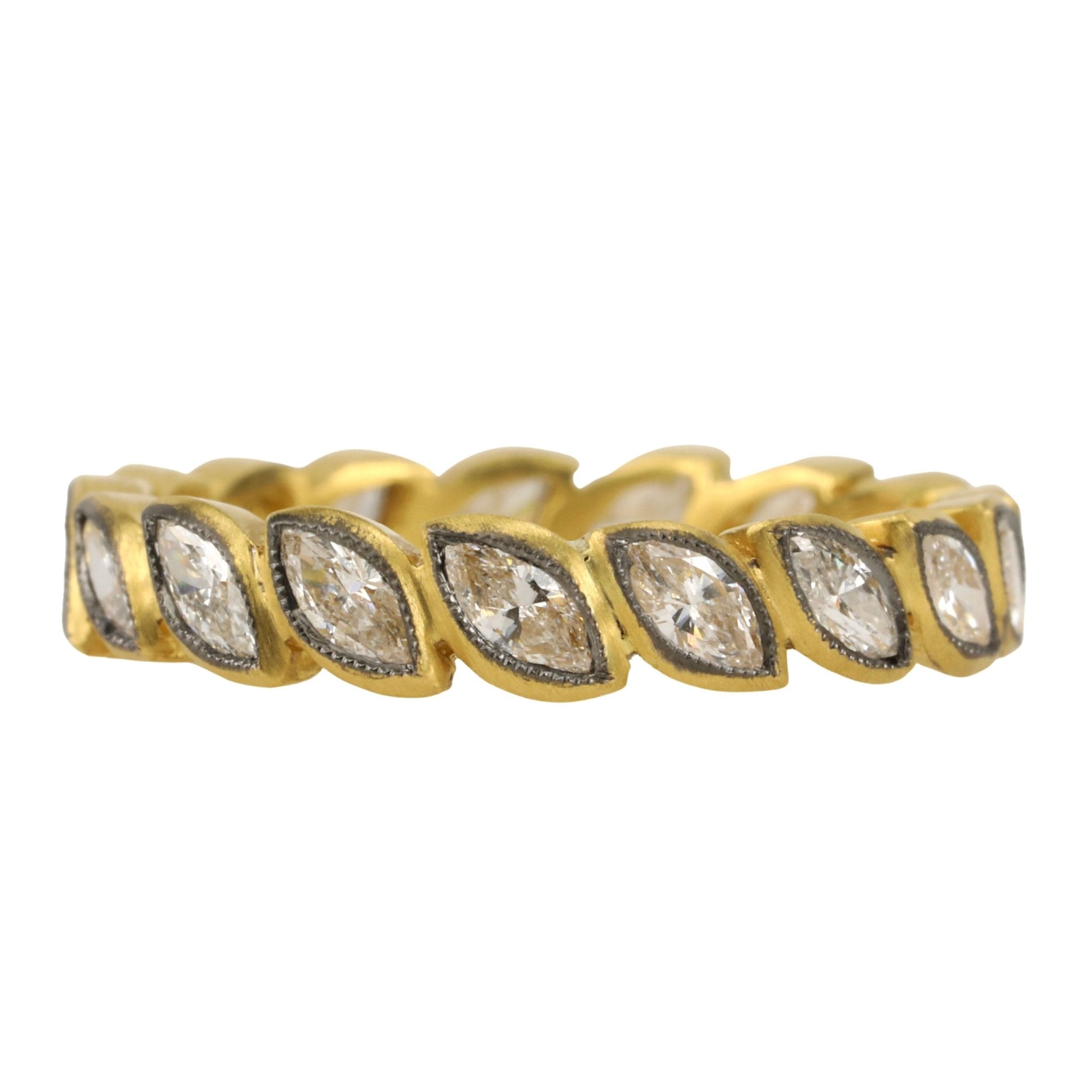 22K Gold Blackened Diamond "Laurel" Band