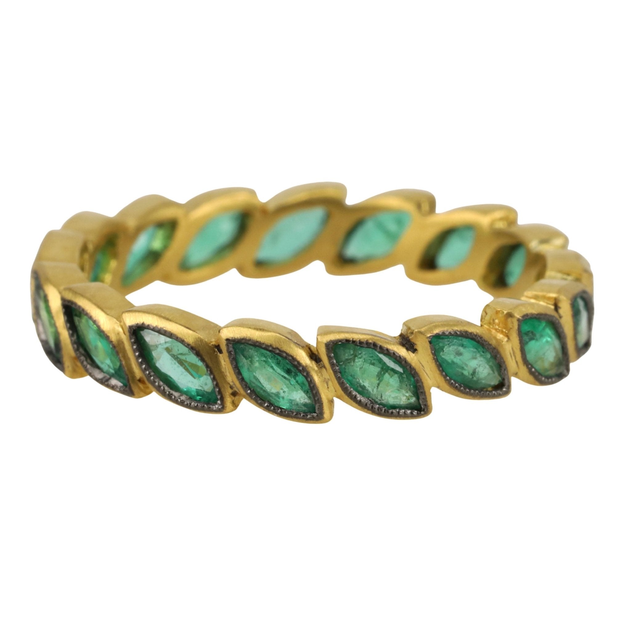 22K Gold Blackened Emerald "Laurel" Ring