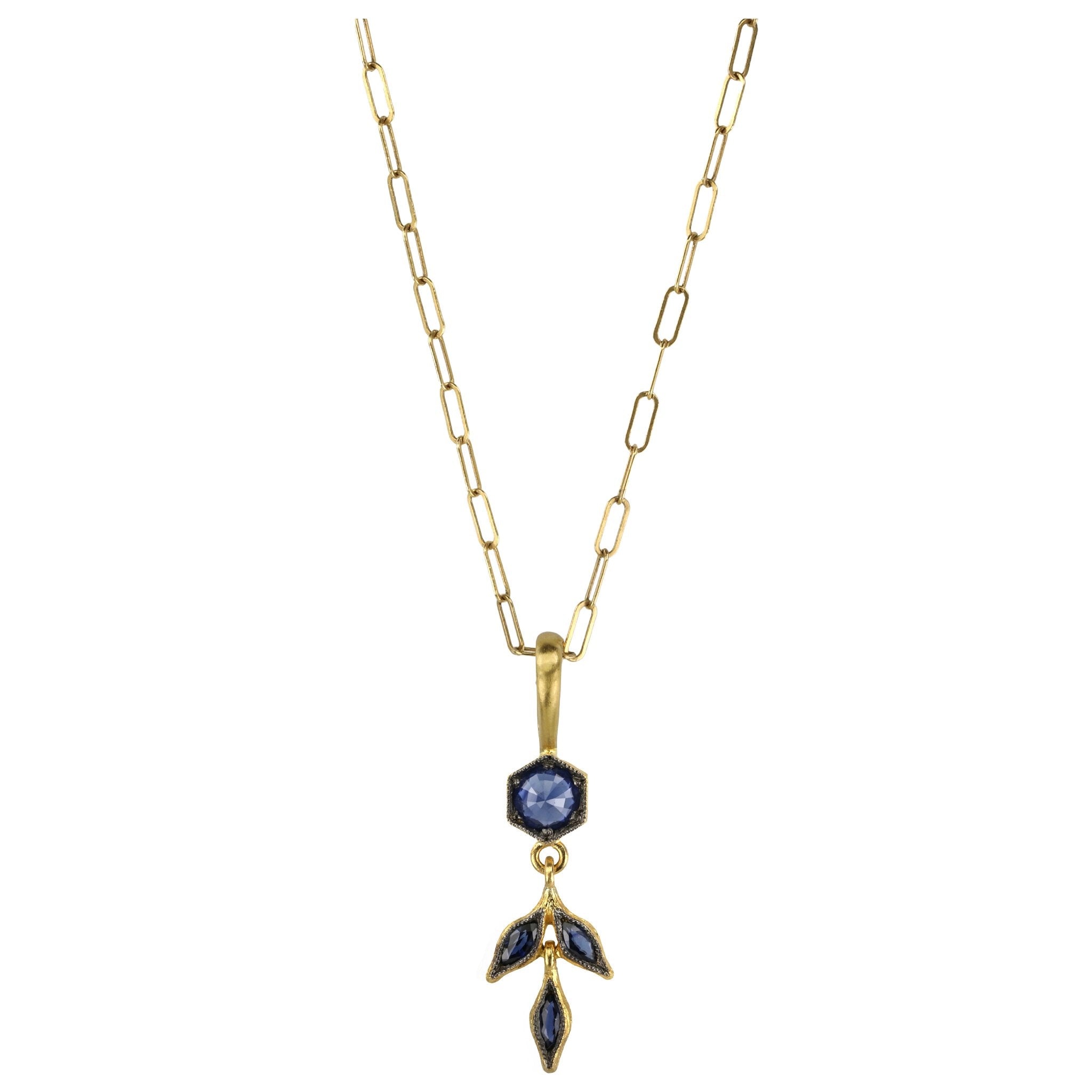 Cathy Waterman 22K Gold Blue Sapphire Marquise "Wheat" Charm