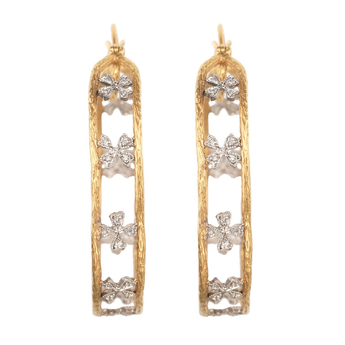 Cathy Waterman 22K Gold "Branch" Hoops with Platinum & Diamond "Wildflowers"