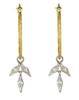 22K Gold Branched Hoop Earrings with Platinum & Diamond Leaves