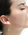 22K Gold Branched Hoop Earrings with Platinum & Diamond Leaves