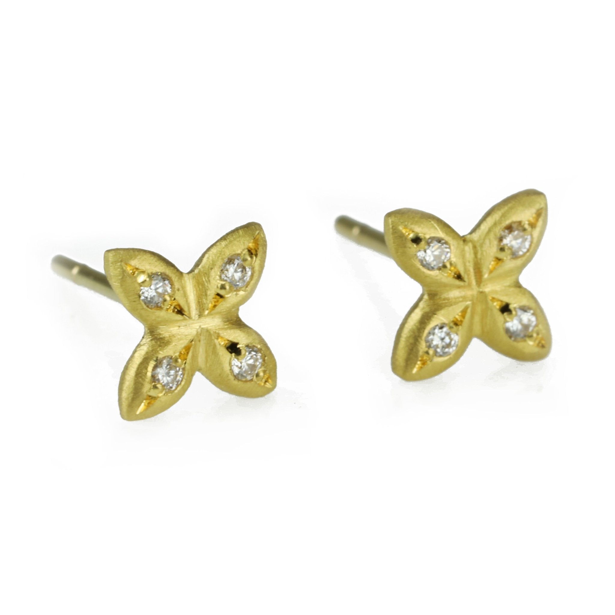 Annie Fensterstock 22K Gold Clover Stud Earrings with Diamonds