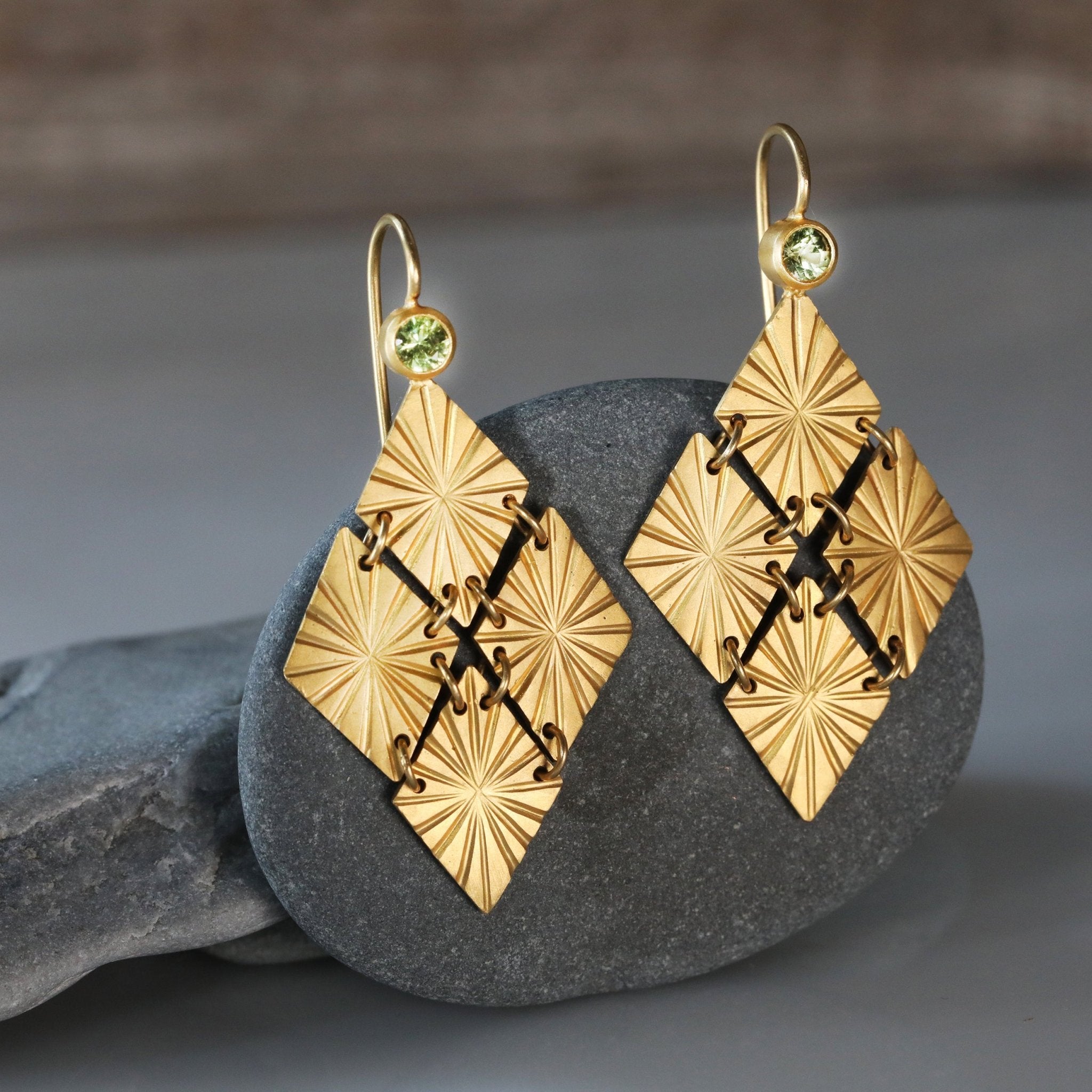 Cathy Waterman 22K Gold "Cuatro Estrellas" Earrings with Bezel-Set Green Sapphires