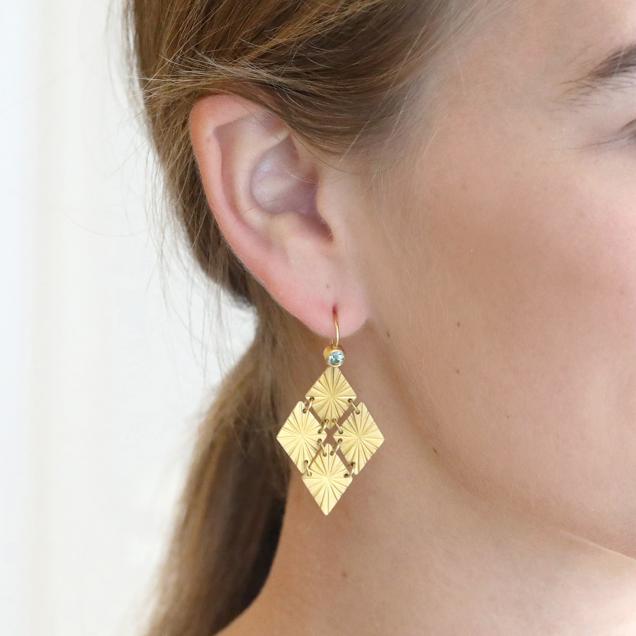 Cathy Waterman 22K Gold "Cuatro Estrellas" Earrings with Bezel-Set Green Sapphires