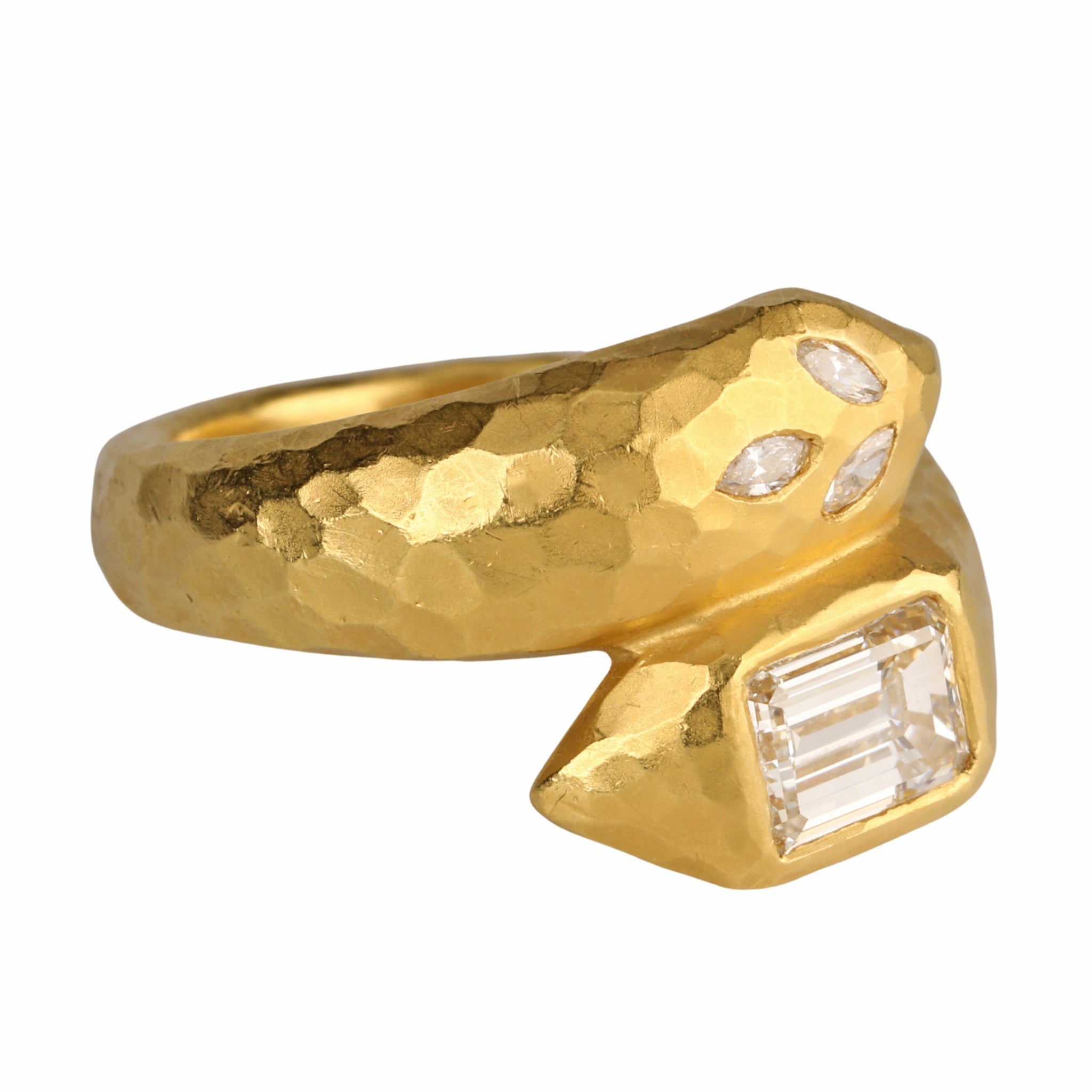 22K Gold "Deconstructed Garland" Wrap Ring with Emerald-Cut Diamond - Peridot Fine Jewelry - Cathy Waterman