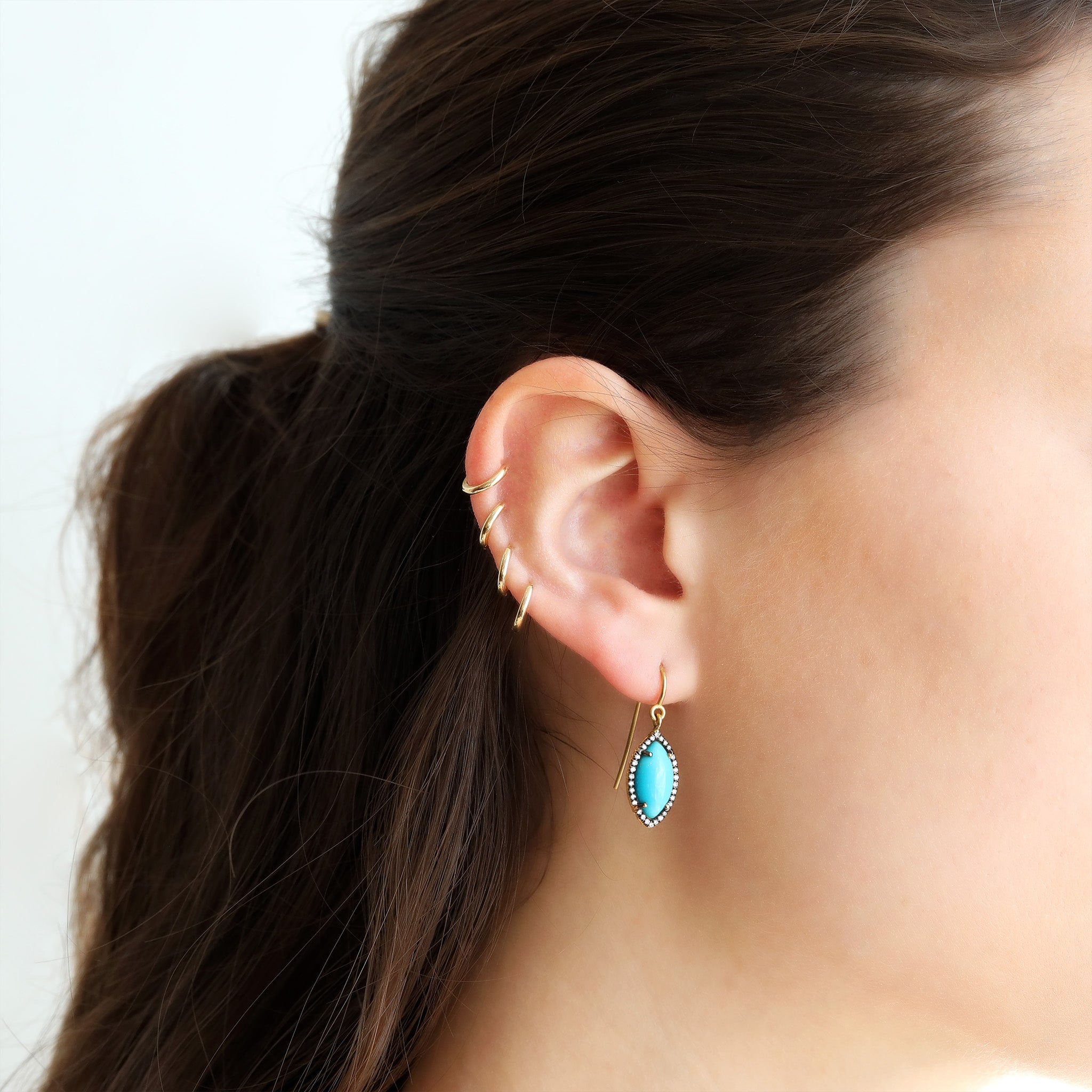 Cathy Waterman 22K Gold & Diamond Marquise Sleeping Beauty Turquoise Earrings