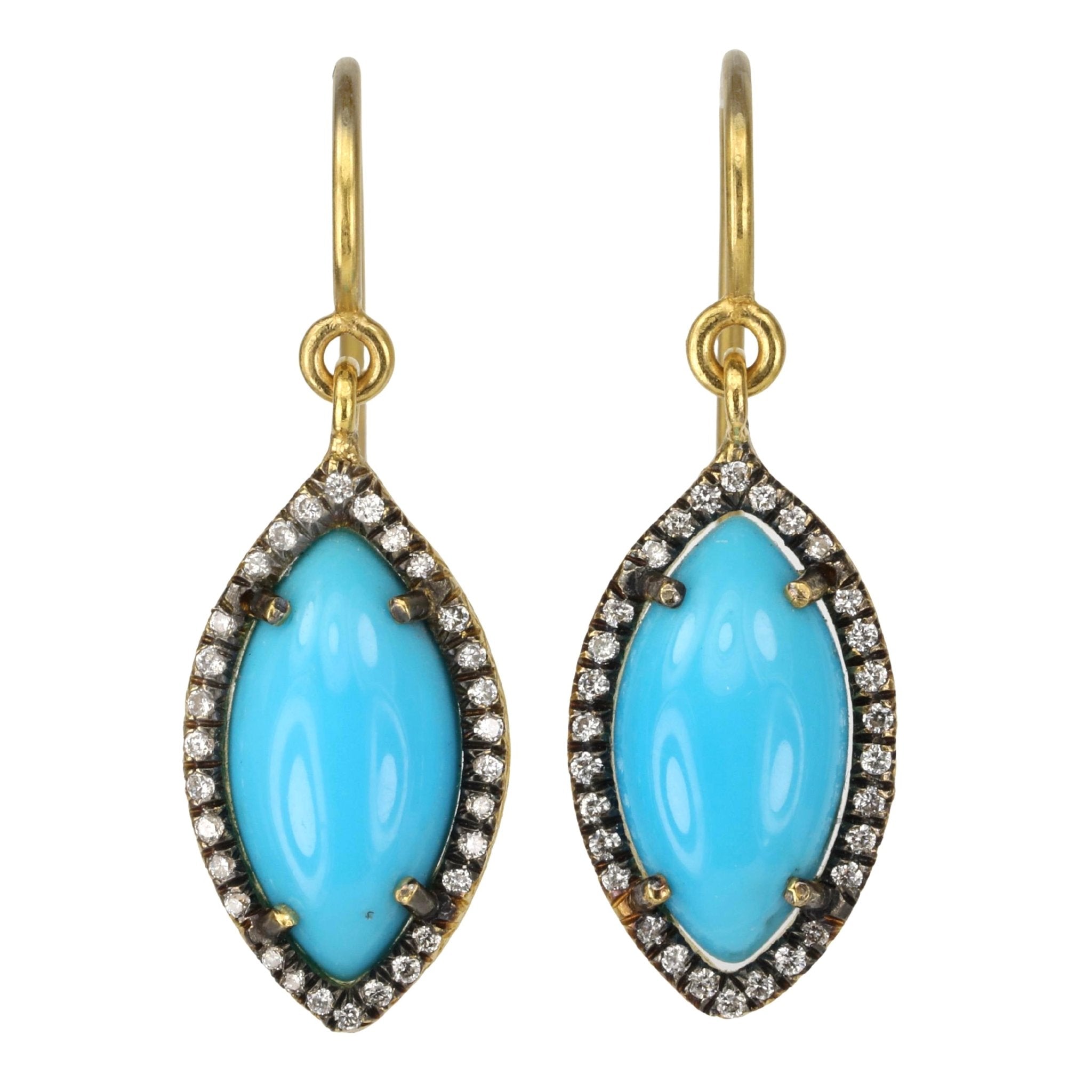 Cathy Waterman 22K Gold & Diamond Marquise Sleeping Beauty Turquoise Earrings